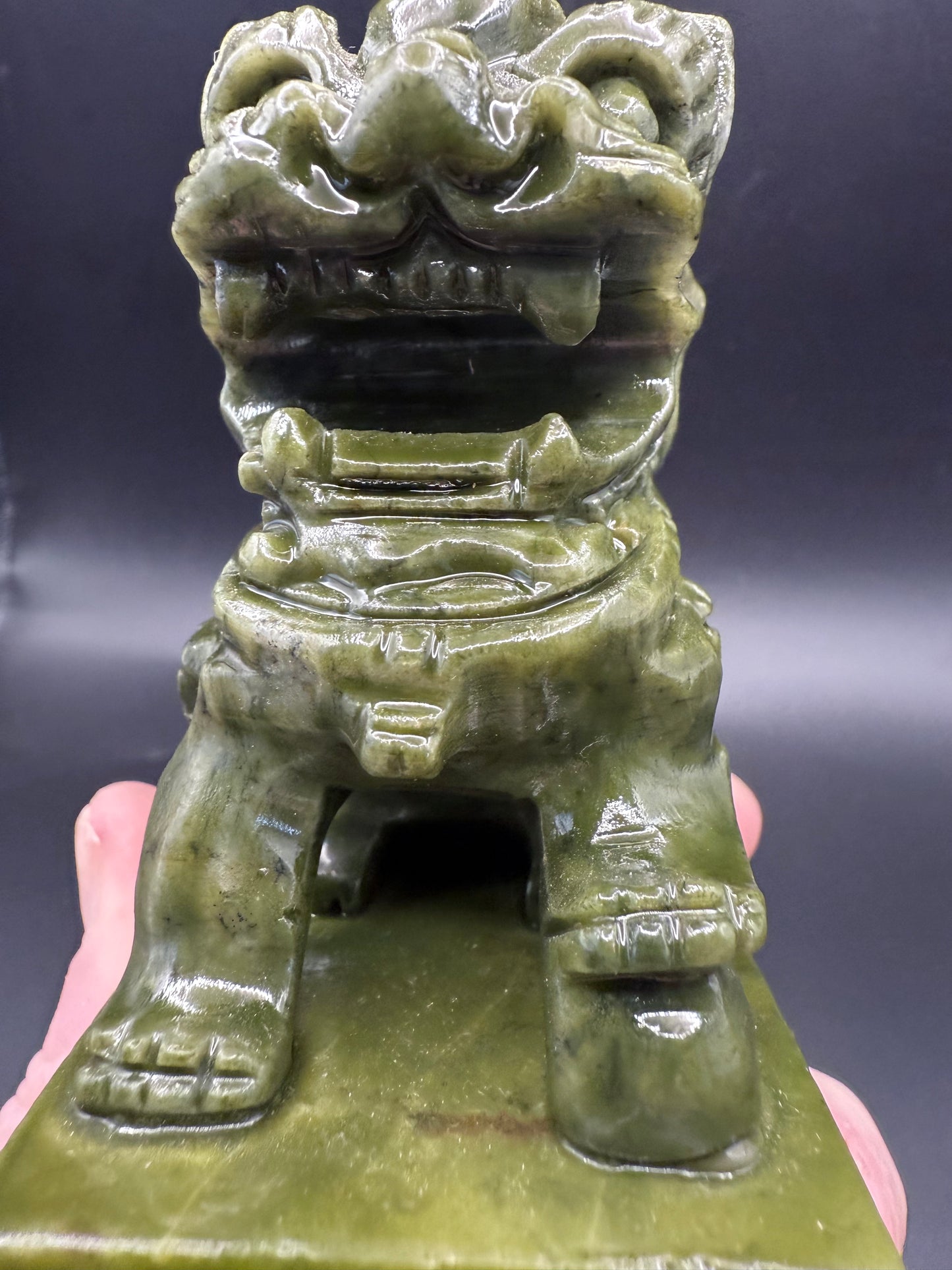 Serpentine (Green Jade) Foo Dogs โ Pair