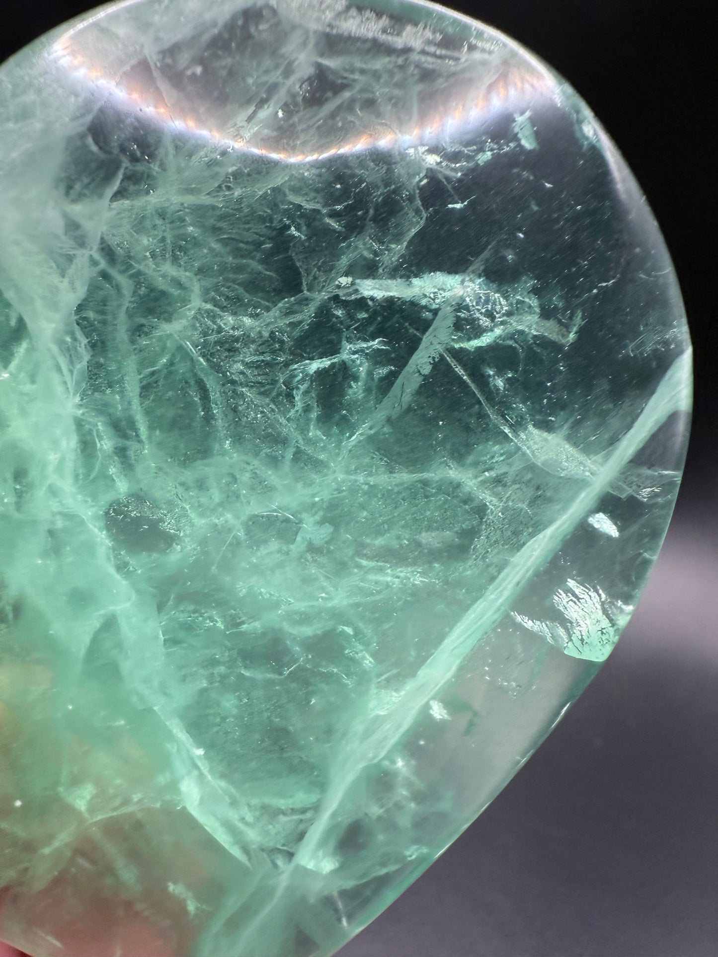 Green Fluorite Polished Heart with Stand β 310g 10 x 8.6 cm