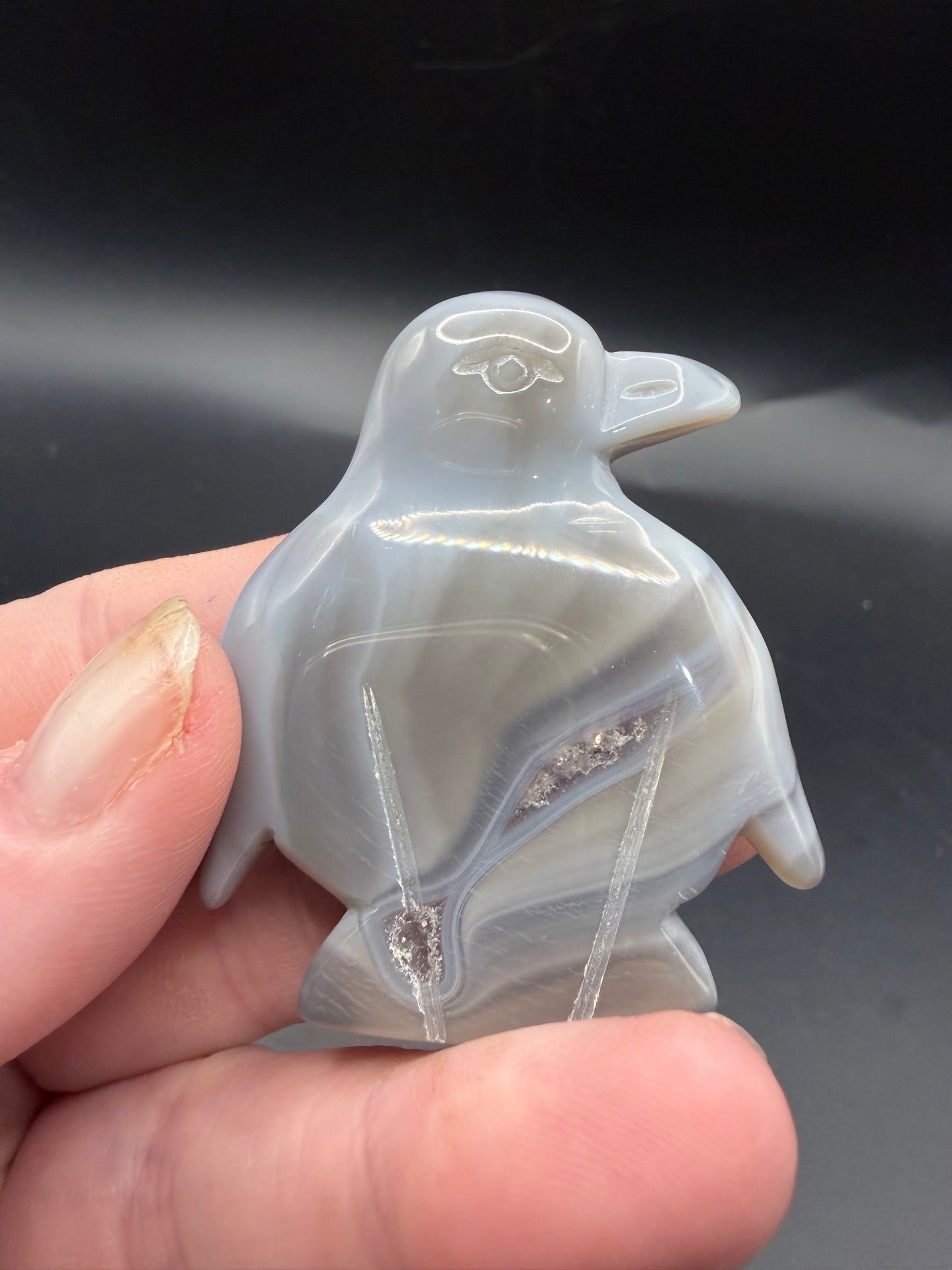 Grey Agate Penguin with Druzy Pocket