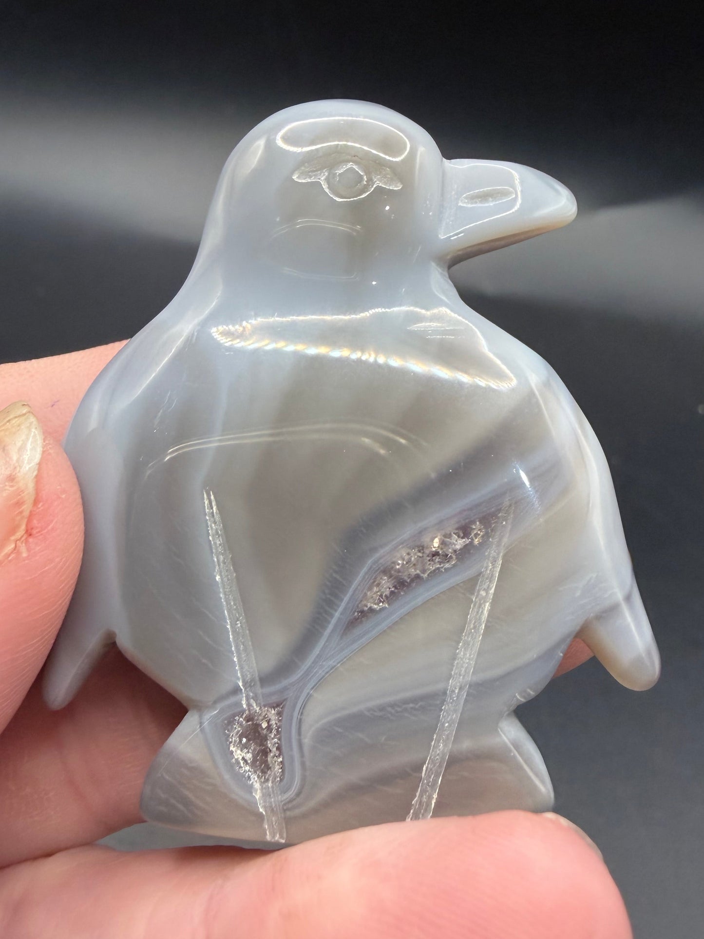 Agate Grey Penguin with Druzy Pocket - 5.5cm