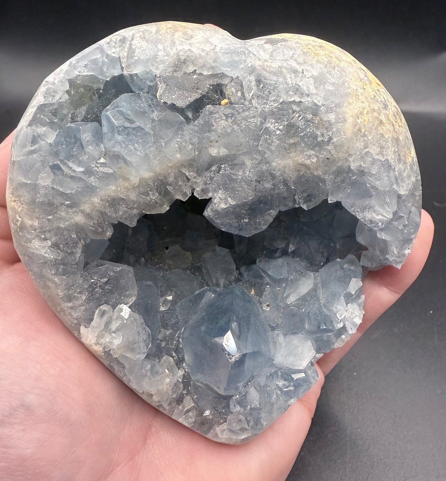 Celestite Heart with Natural Crystal Cavities โ 850g