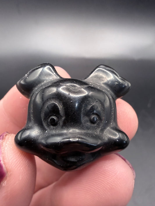 Black Obsidian Puppy Face Carving