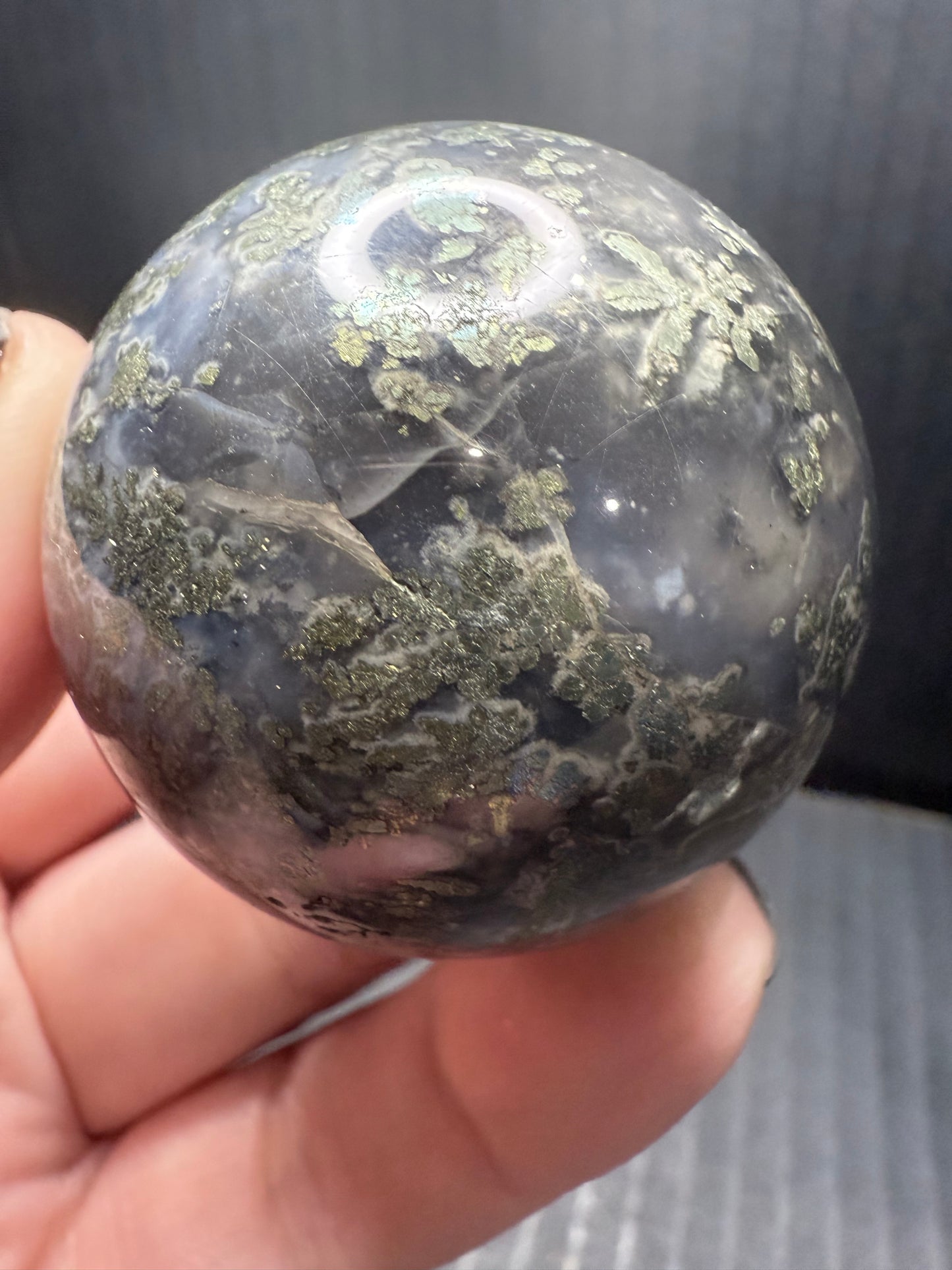 RARE Pyrite in Agate Sphere