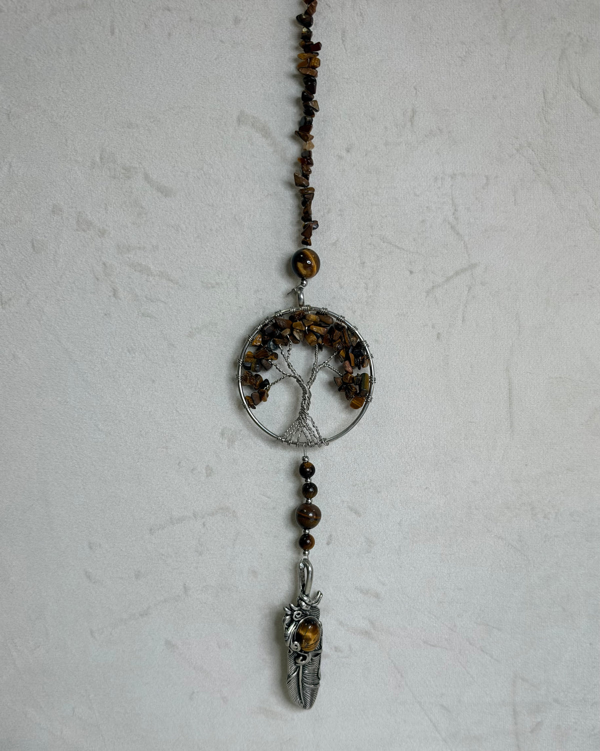 Tiger’s Eye Tree of Life & Feather Wall Hanging – 30cm