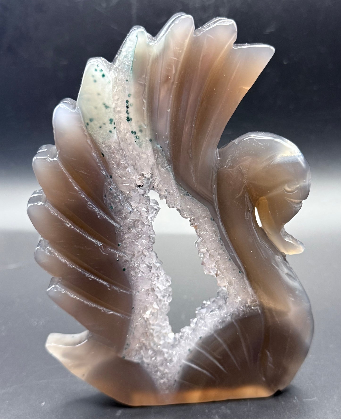 Agate Druzy Swan Carving