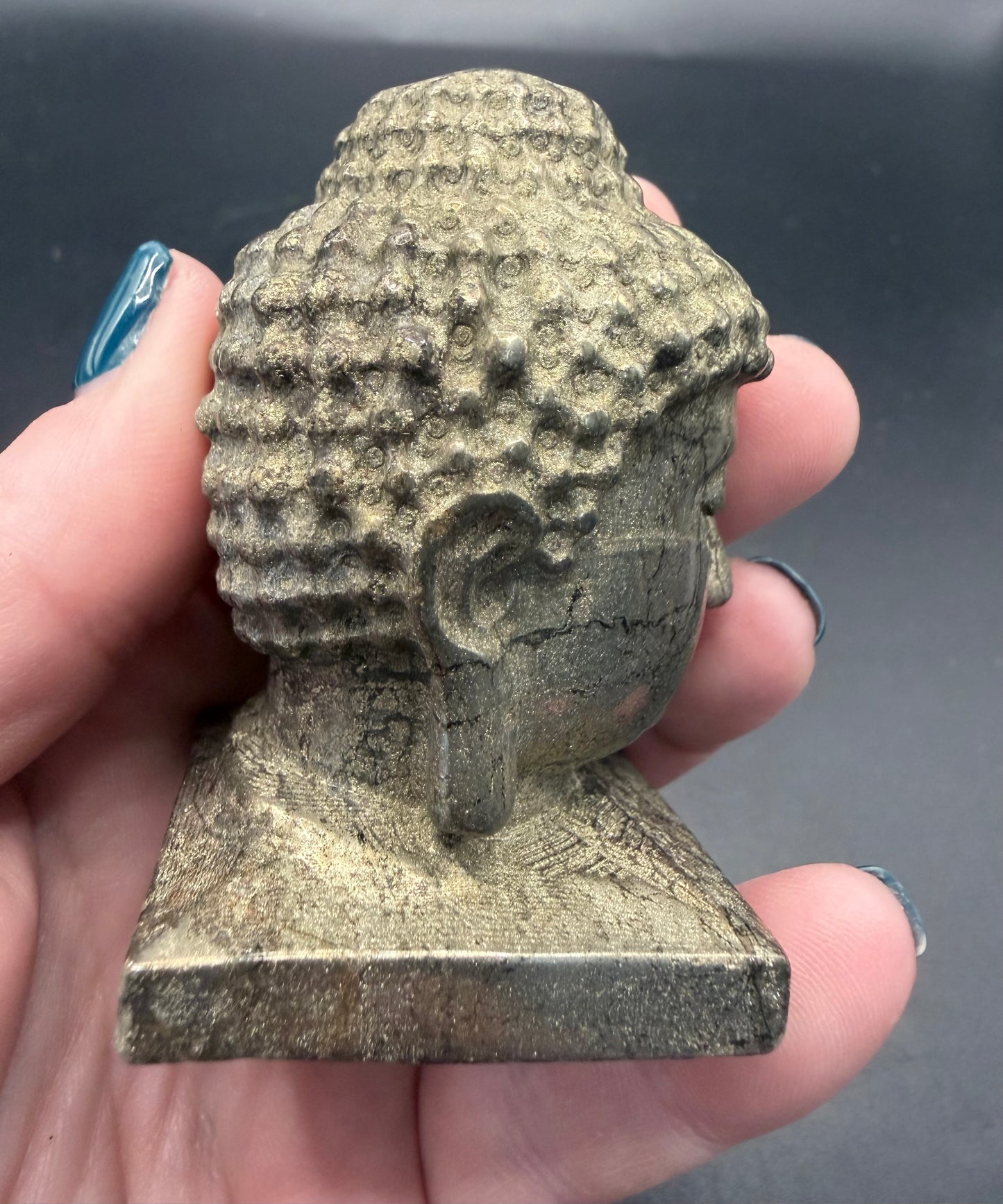 Pyrite Buddha Head Carving – 6 × 4 cm