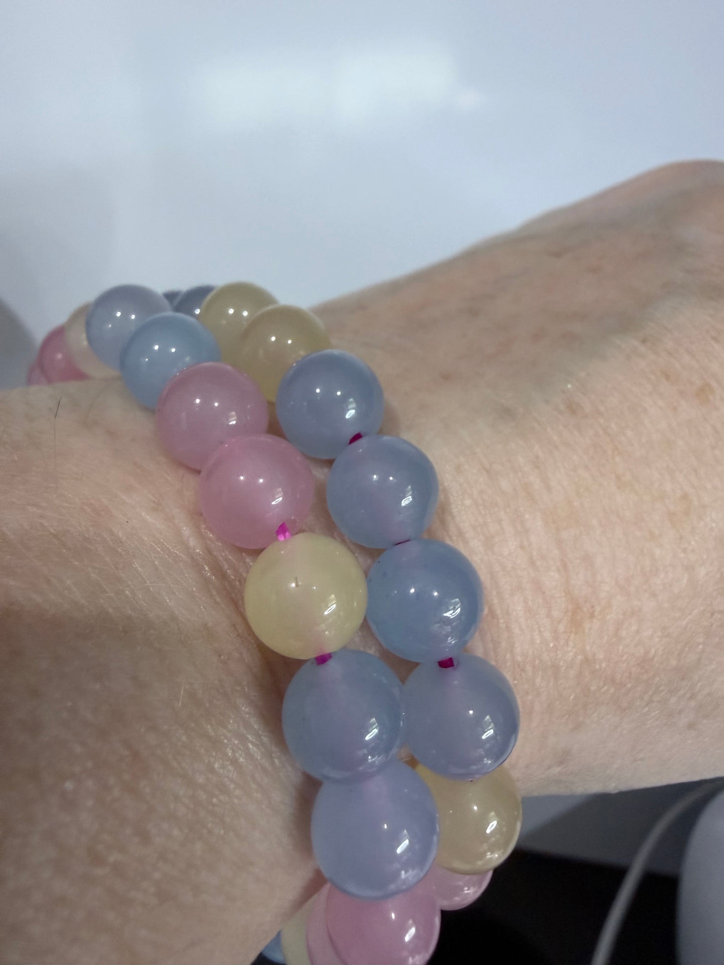 8mm Morganite Bracelet | Soft Pink, Blue & Yellow Beryl (Pastel Morganite) in 2 Sizes Standard and Large