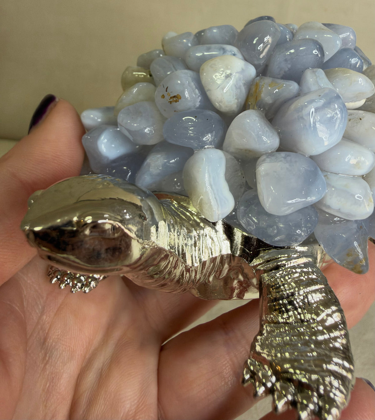Blue Lace Agate Turtle Colour Changing USB Lamp