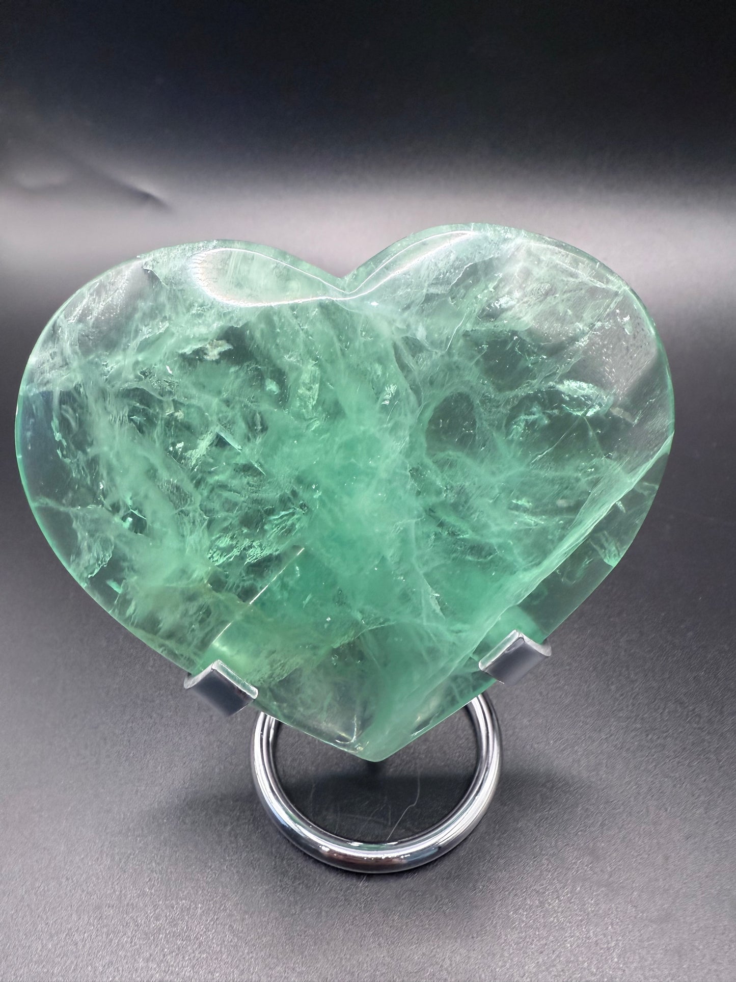 Green Fluorite Polished Heart with Stand β 310g 10 x 8.6 cm