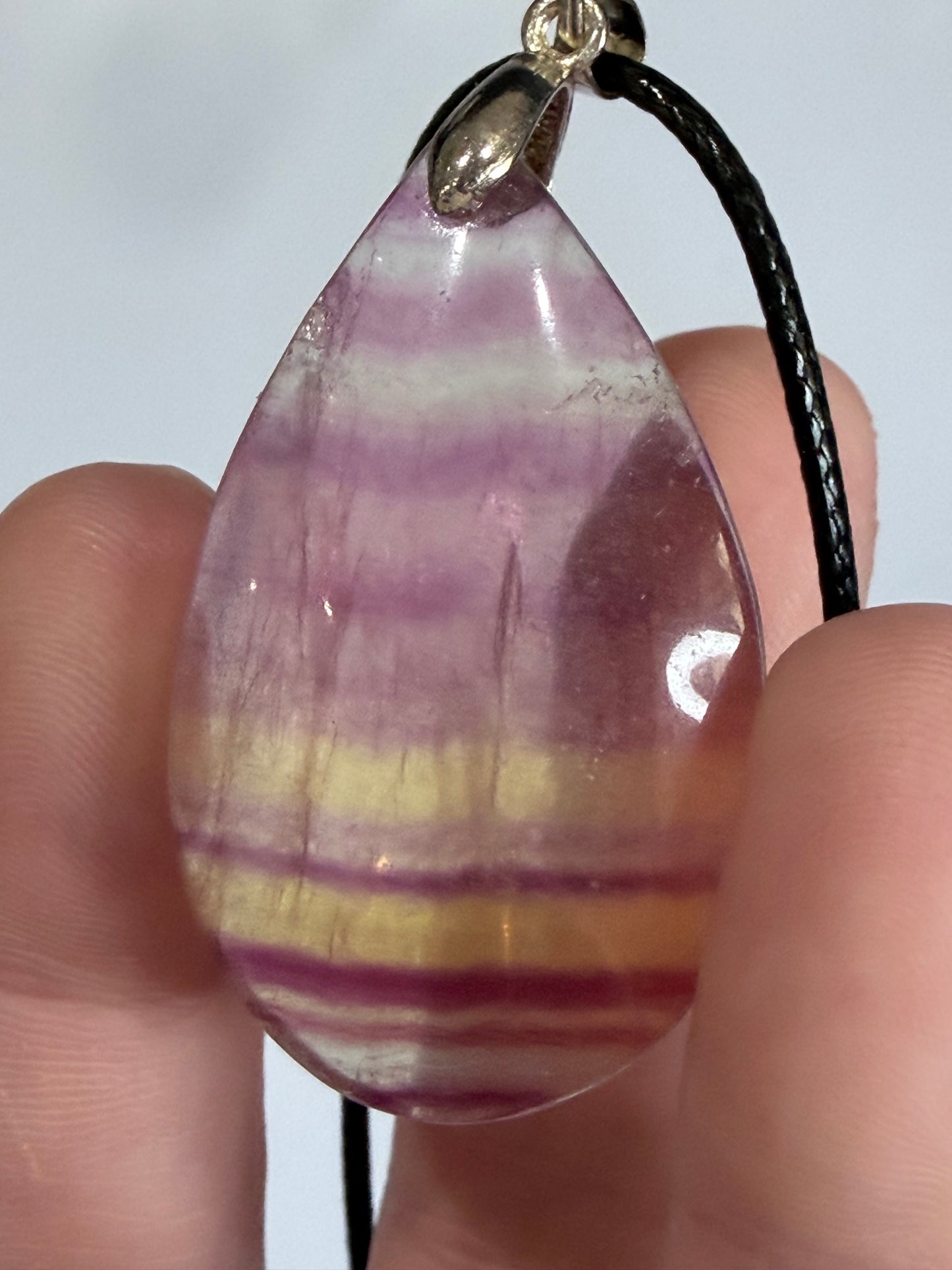 Rainbow Fluorite Teardrop Pendant with 925 Bail & Black Cord (4cm)