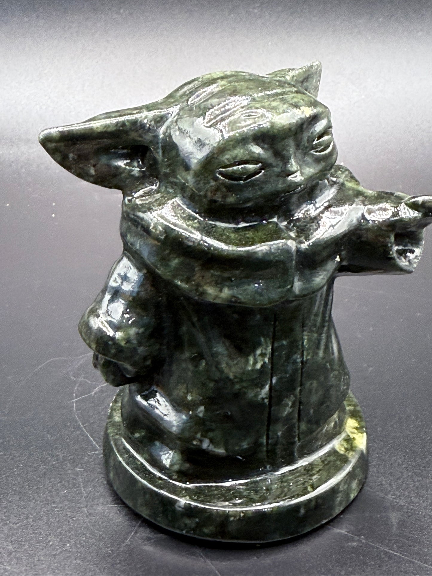 Hand-Carved Serpentine Jade Yoda Figurine 515g 10cm