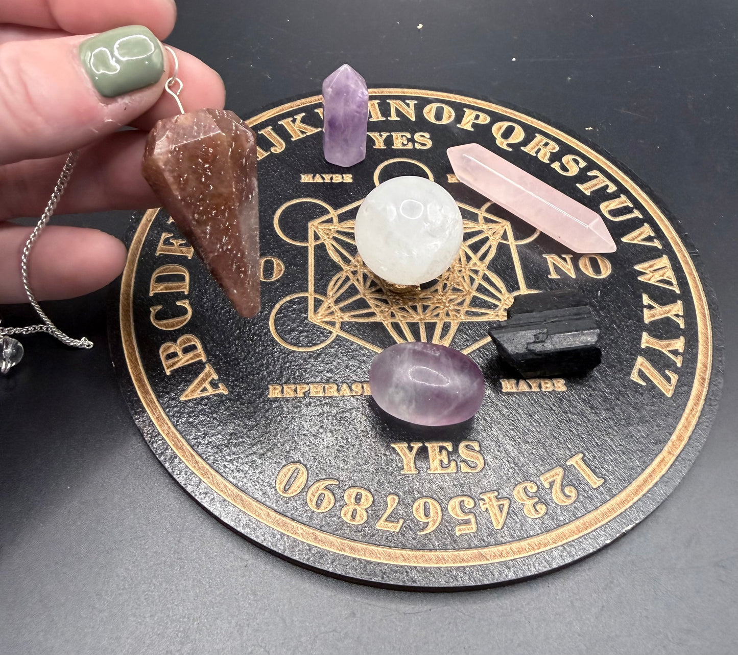 Metatron’s Cube Pendulum Board with Crystal Set