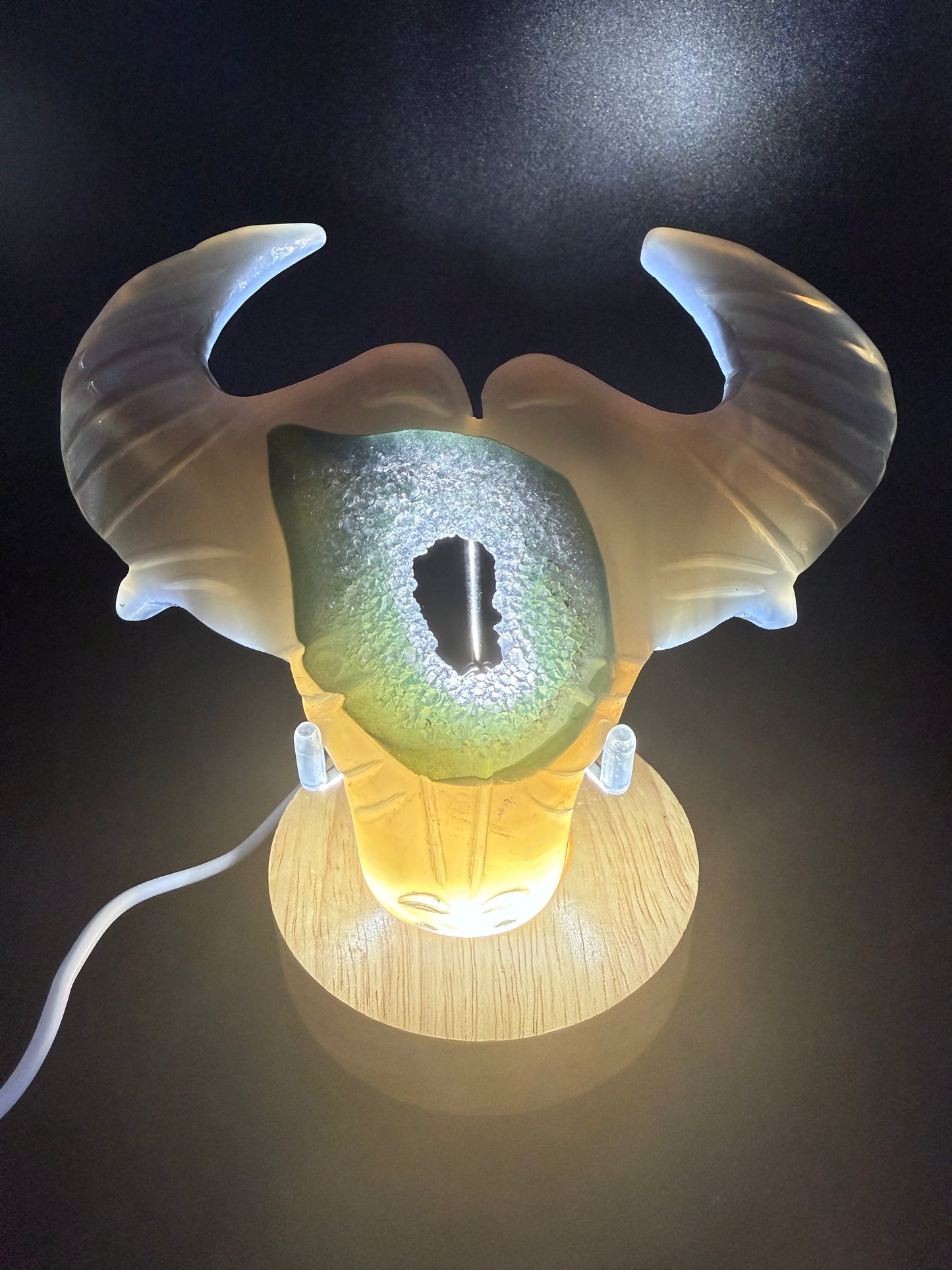 Agate with Green Druzy Bull Skull With Light Stand