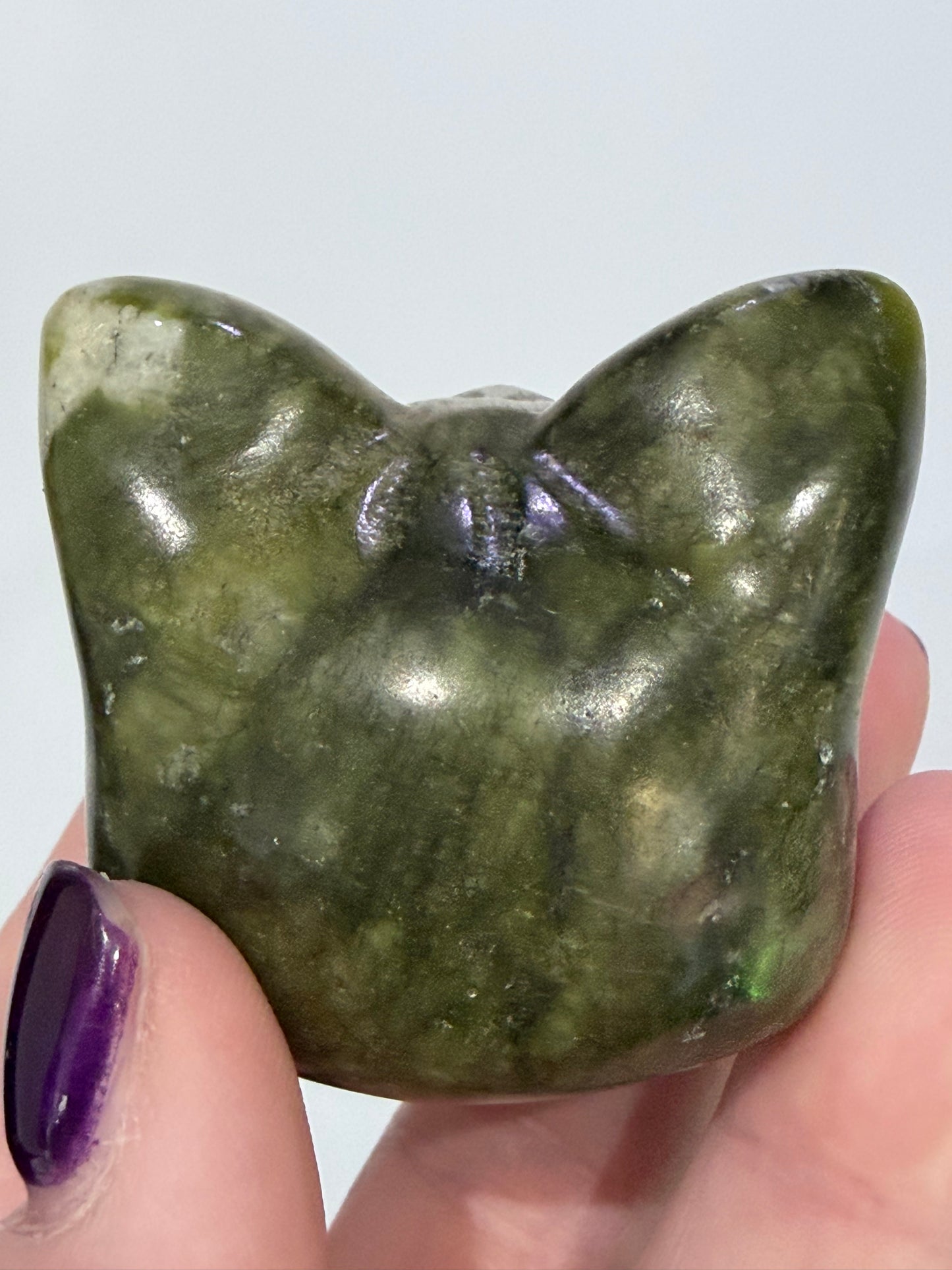 Green Serpentine Cat Head Carving – 5cm B