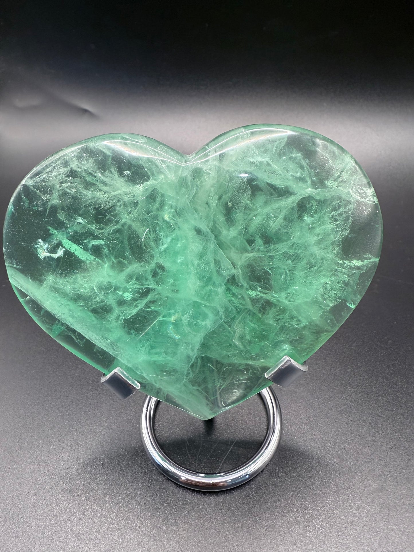 Green Fluorite Polished Heart with Stand β 310g 10 x 8.6 cm