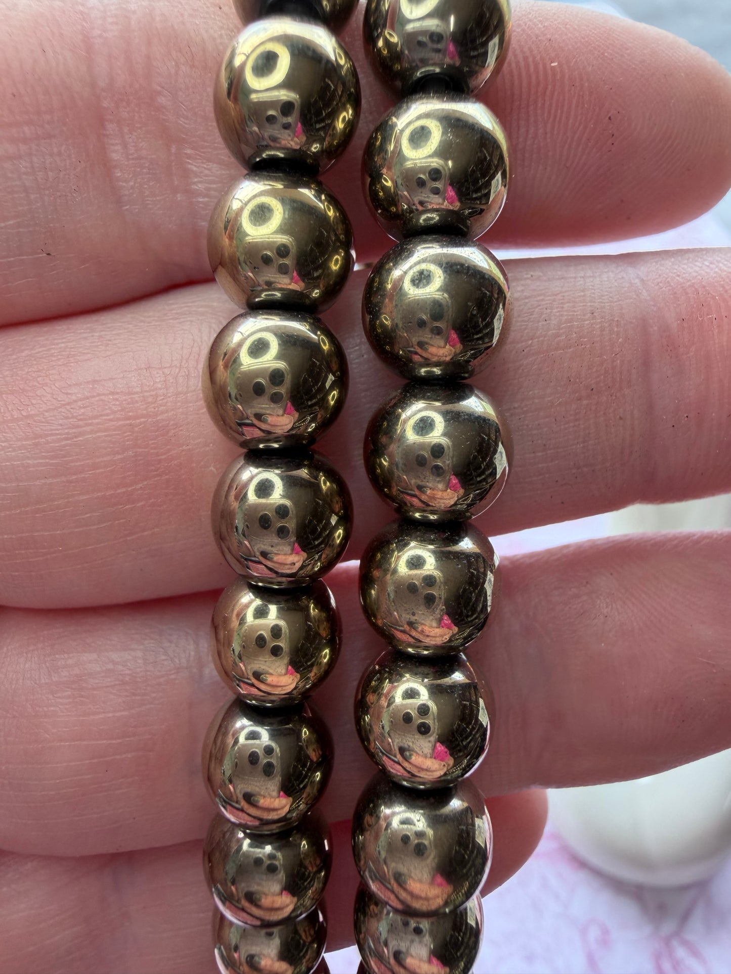 Natural Pyrite 8mm Bracelet | Polished Metallic Beads