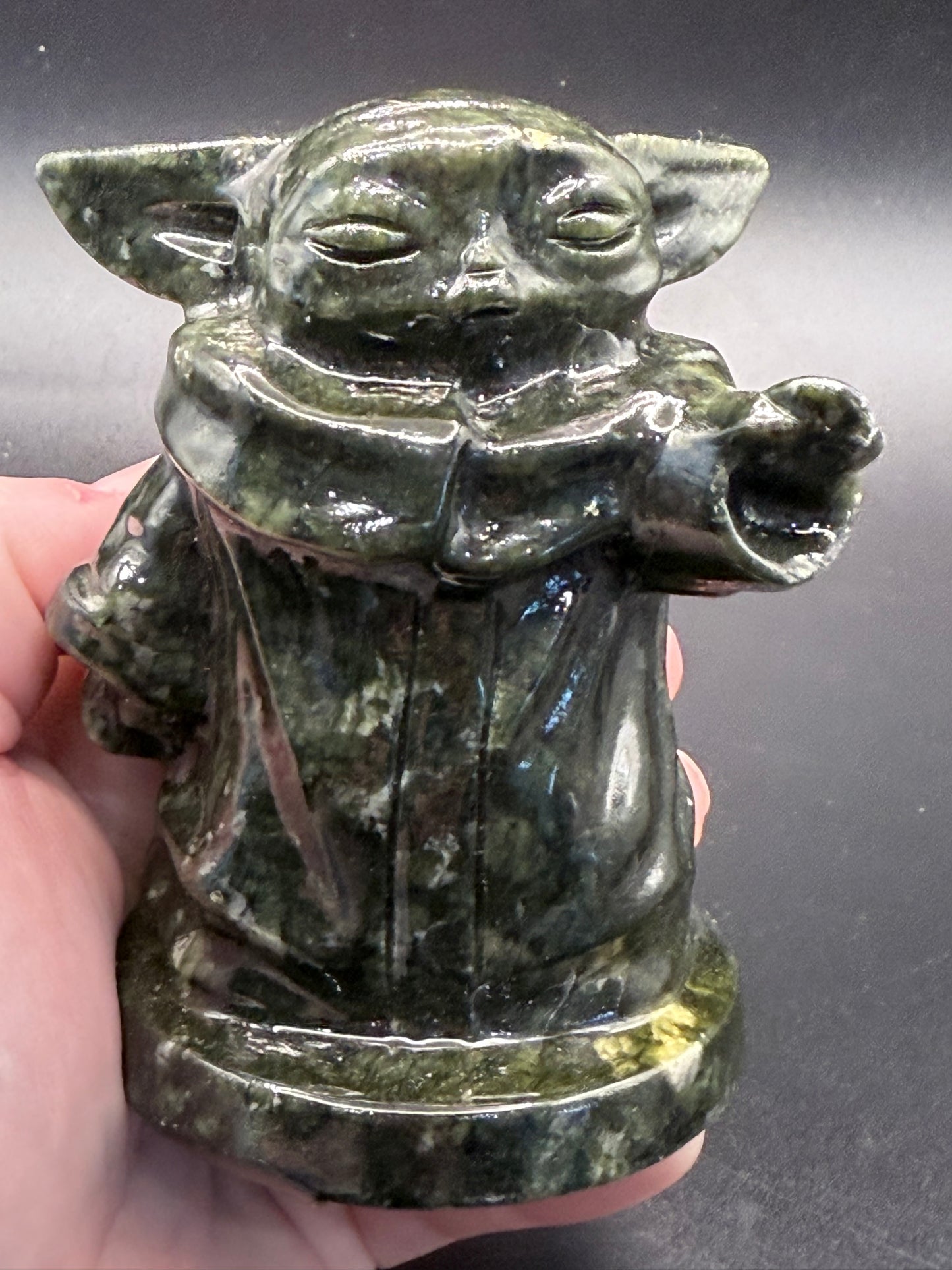 Hand-Carved Serpentine Jade Yoda Figurine 515g 10cm
