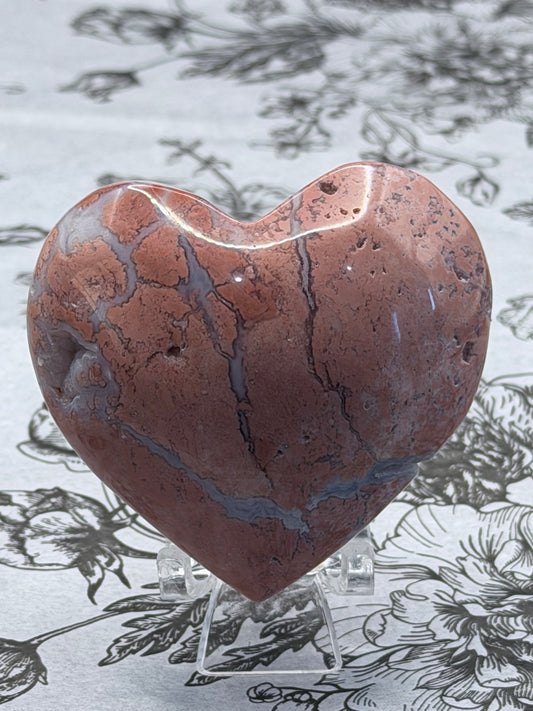 Pink Petal Agate (Cotton Agate) Heart – 6.5cm (132g)