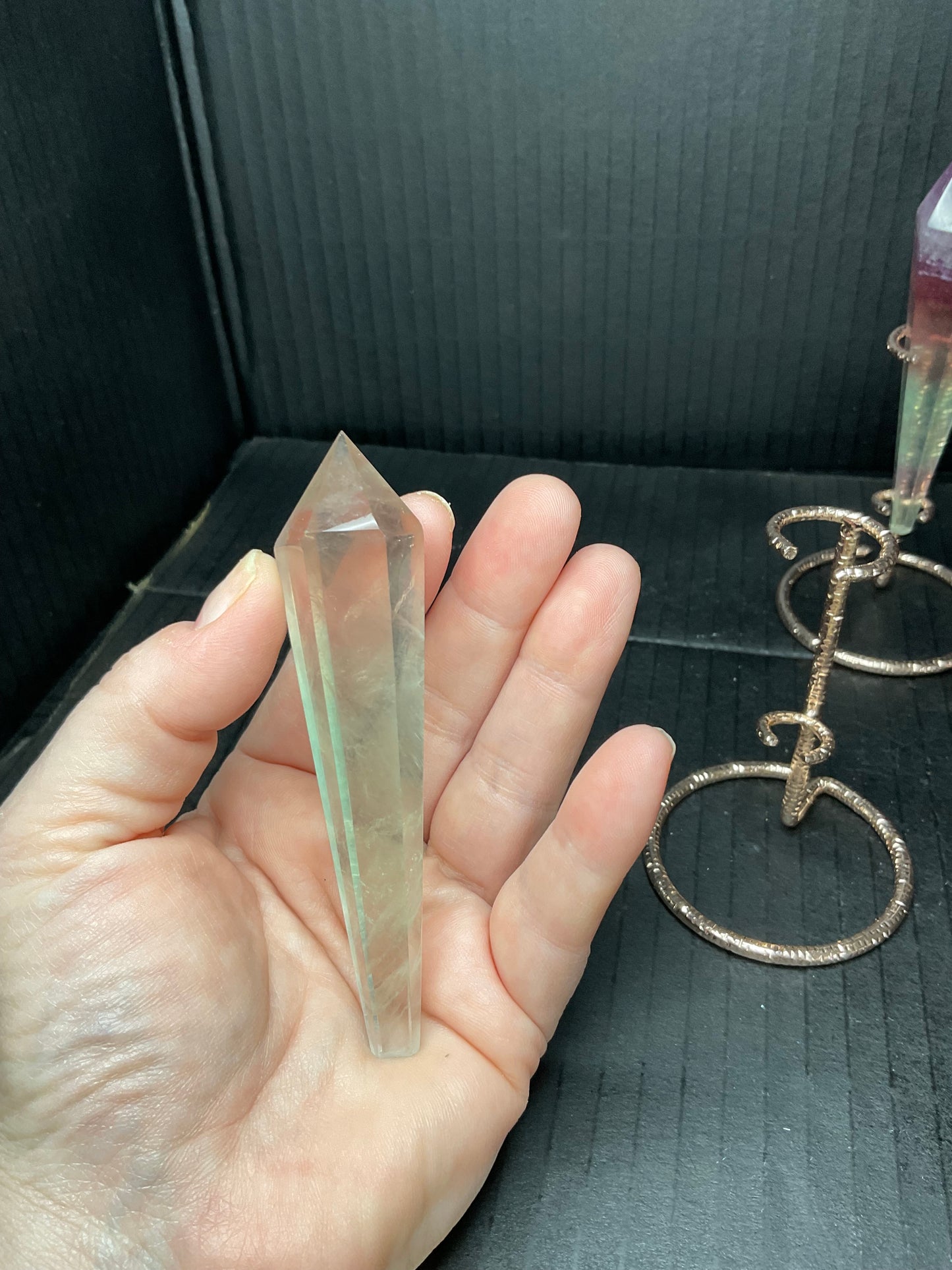 Watermelon Fluorite Wand on stand