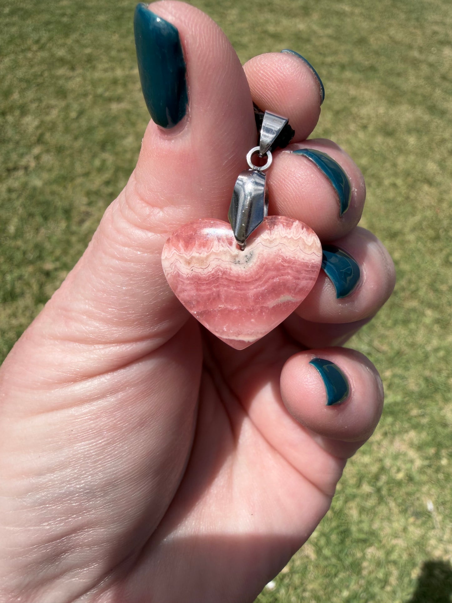 Rhodochrosite Heart Pendant Necklace – 50cm Rope Chain (Gift Box Included)