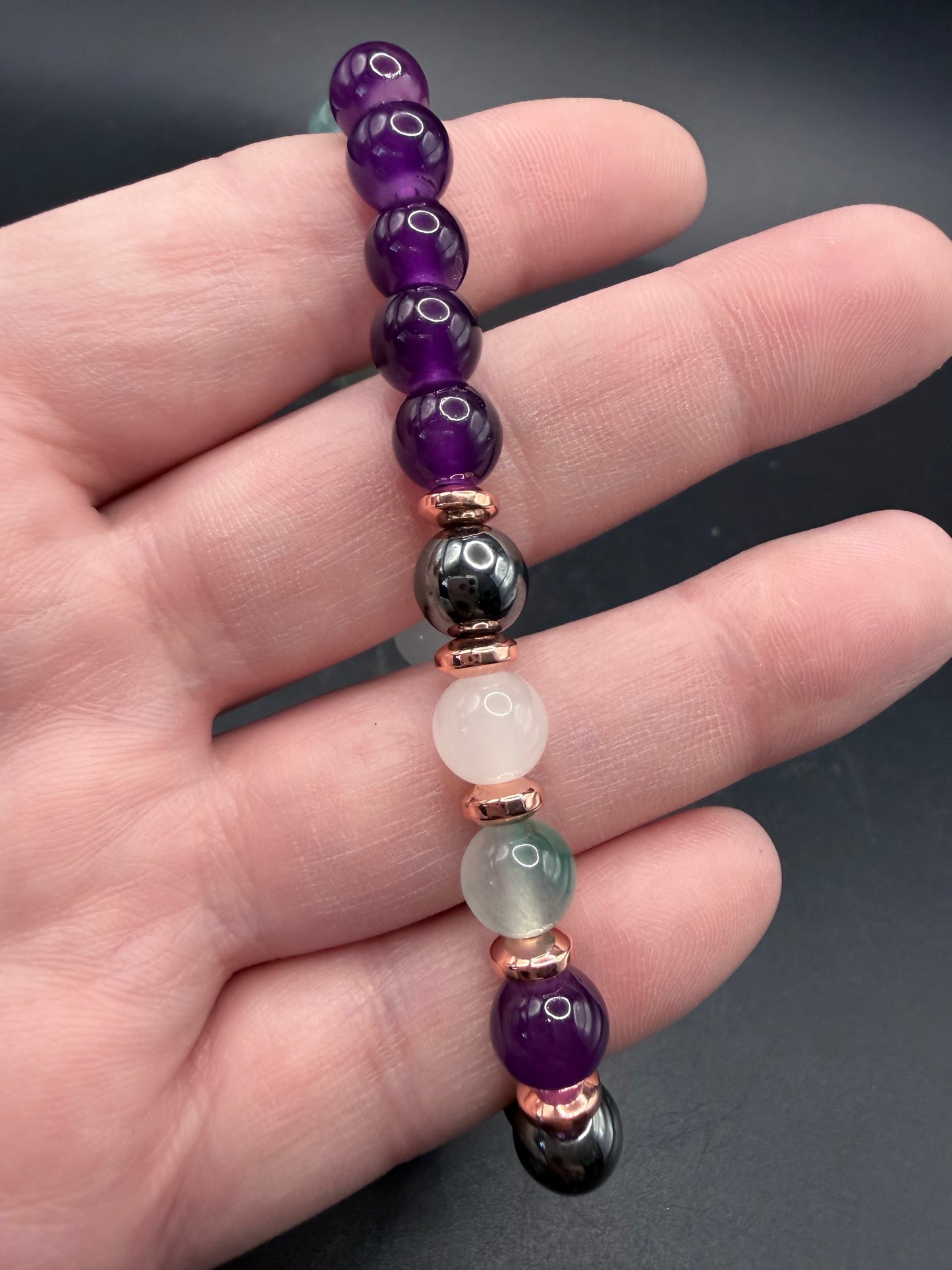 Amethyst • Green Fluorite • White Jade • Hematite Bracelet – 8mm