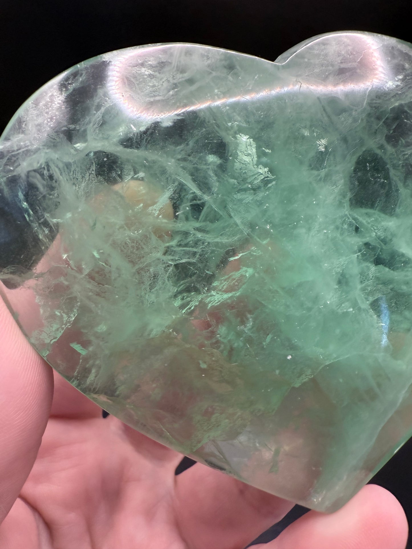 Green Fluorite Polished Heart with Stand β 310g 10 x 8.6 cm