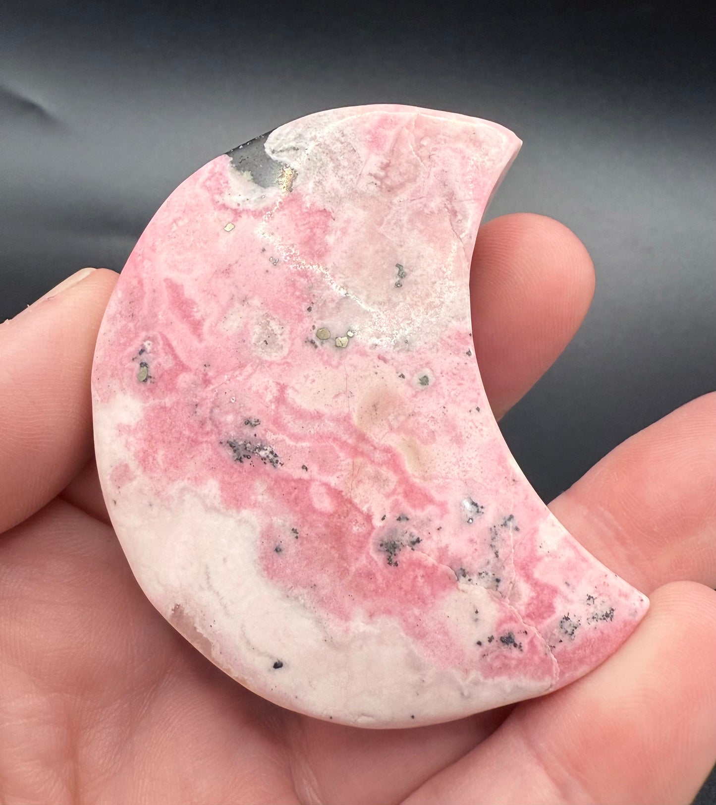 Peruvian Pink Rhodonite Crescent Moon 110g 6.2ร5.8cm
