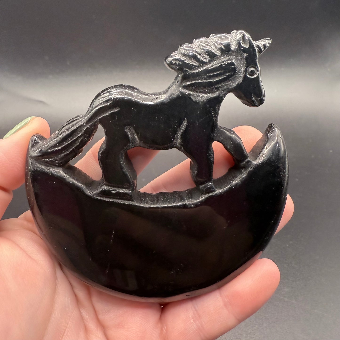 Black Obsidian Unicorn on Stand
