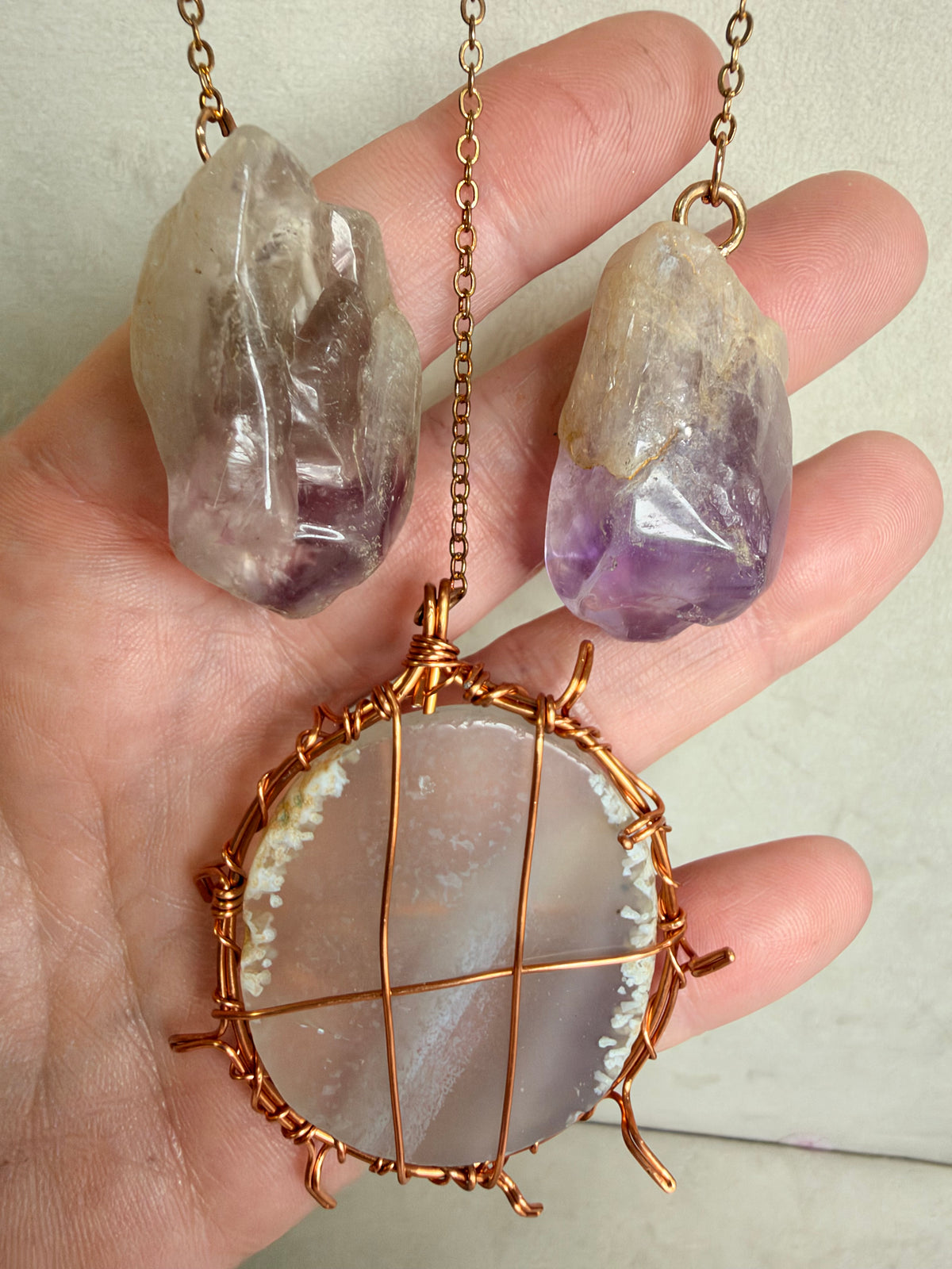 Amethyst, Agate & Cat’s Eye Crescent Moon Wall Hanging – 30cm