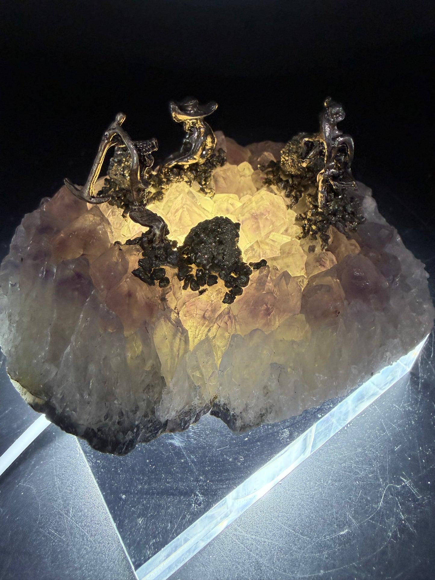 Amethyst Cluster with Pyrite Miner Figures – Collector Specimen