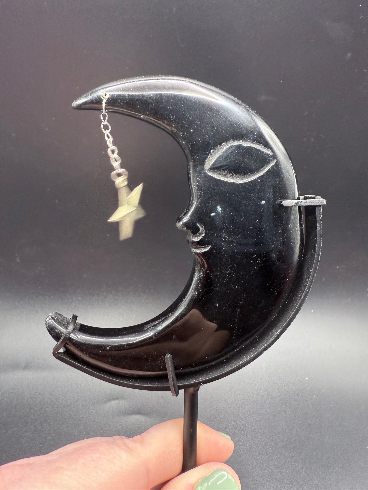 Black Obsidian Crescent Moon with Star