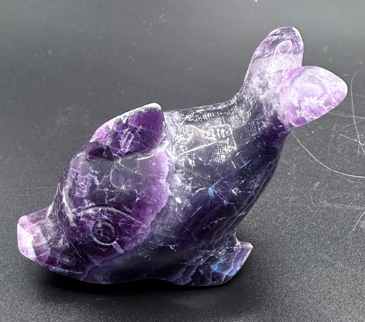Purple Fluorite Dolphin Carving โ 190g | 8.8 x 4.1cm