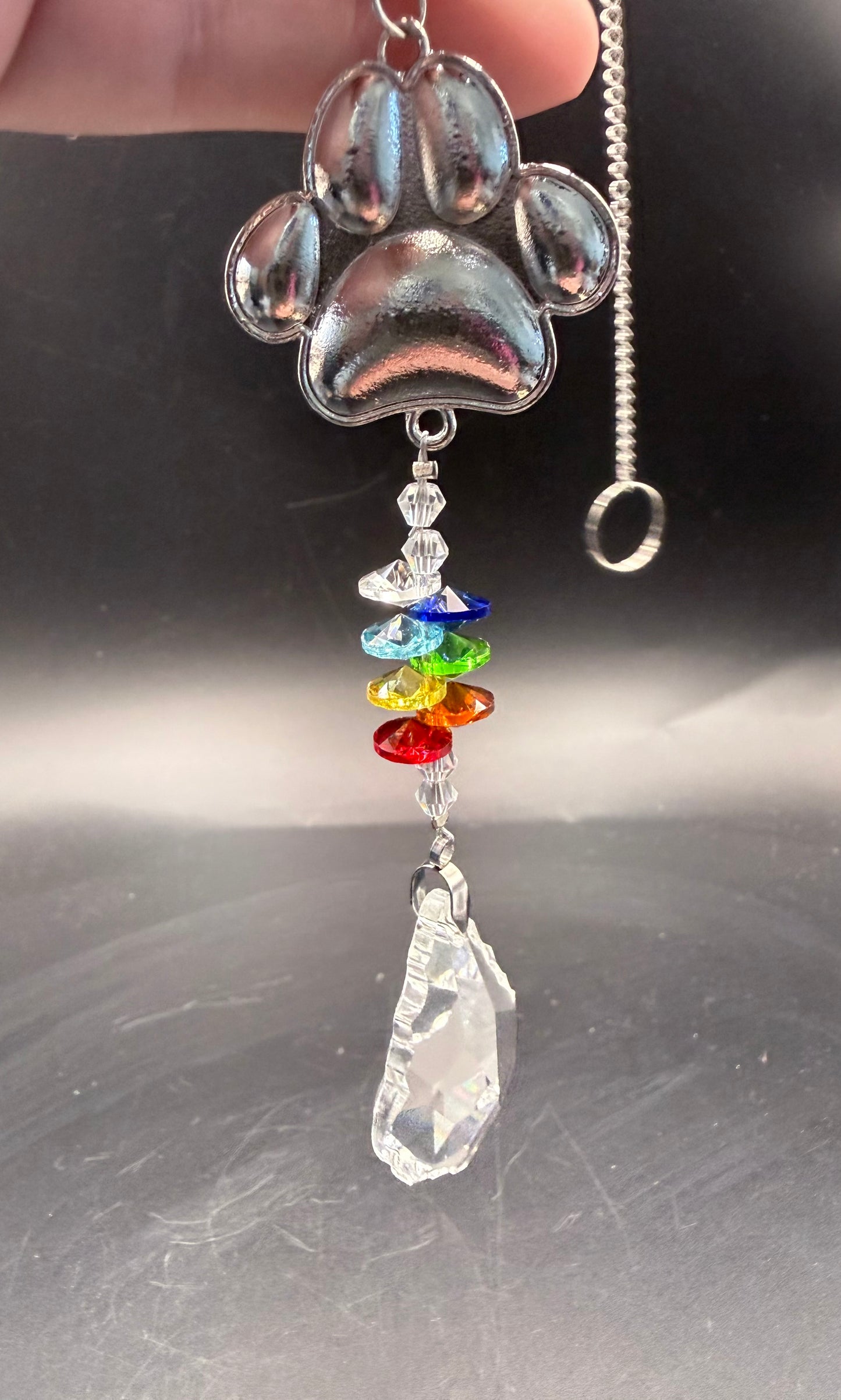 Rainbow Paw Print Crystal Suncatcher