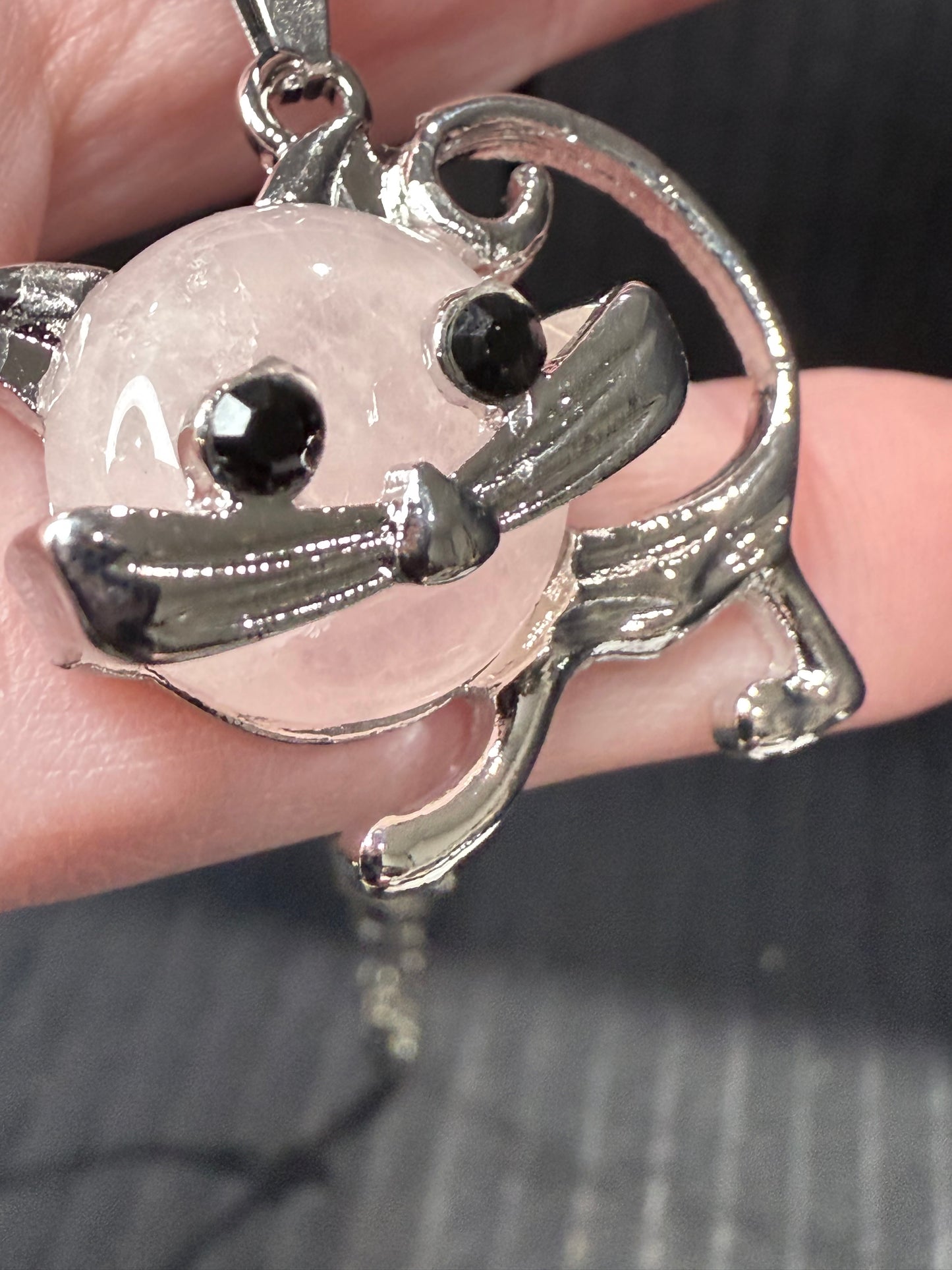 Cat pendant on Black Rope Necklace Chain