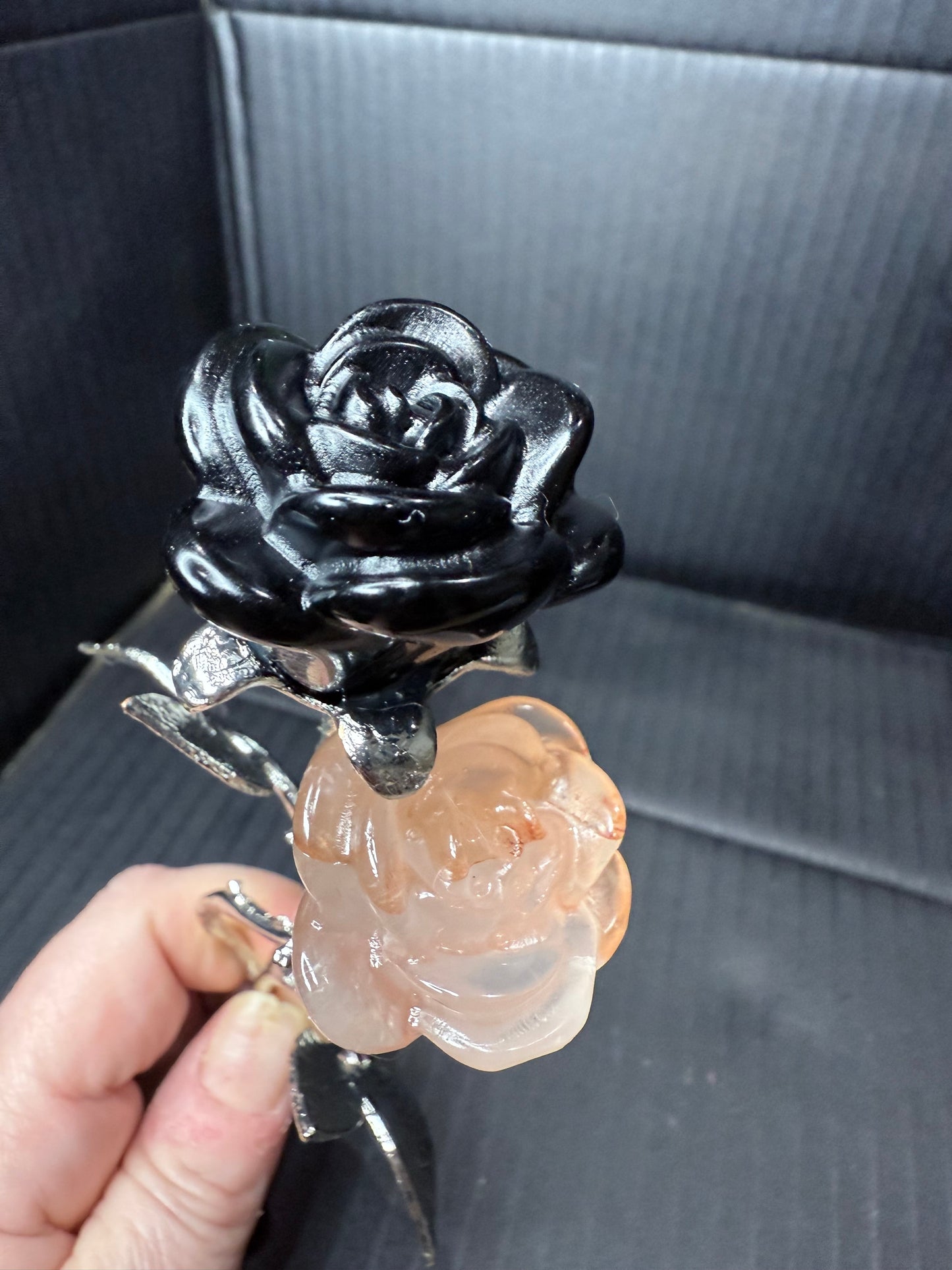 Double Rose in Obsidian and Fire Quartz