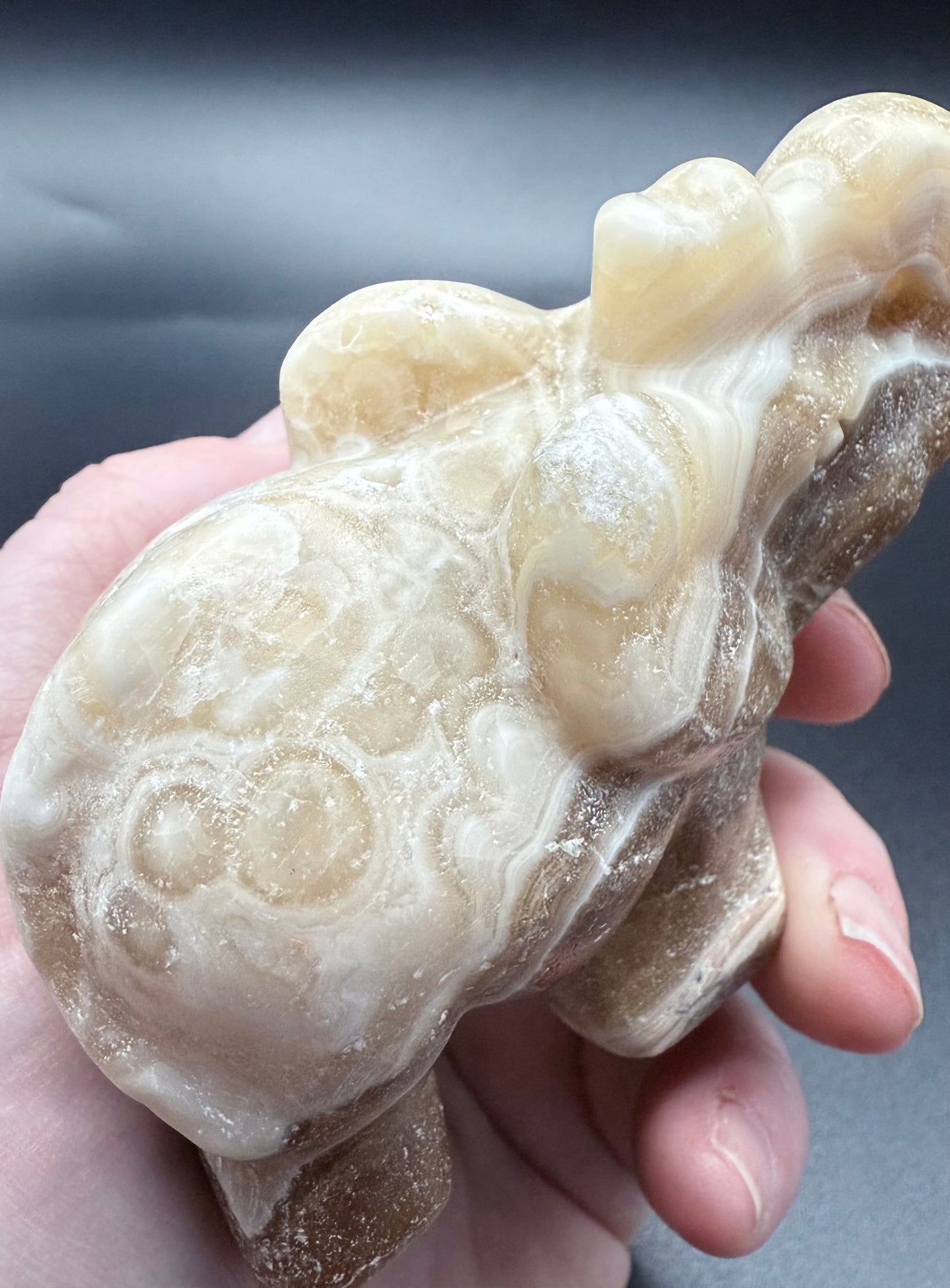 Chocolate Banded Calcite Elephant Carving