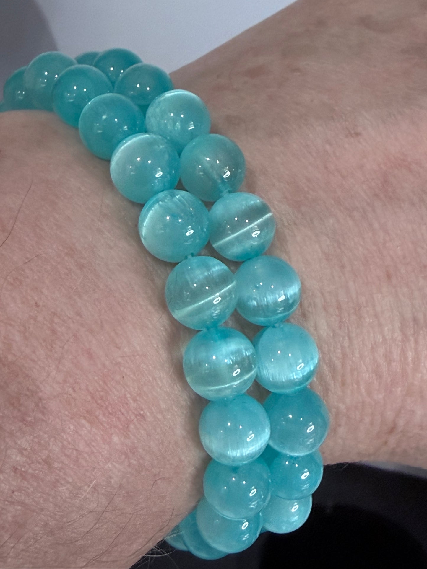 8mm Aqua Selenite Bracelet | Soft Glow & Silky Finish - Cleansing and refreshing energy