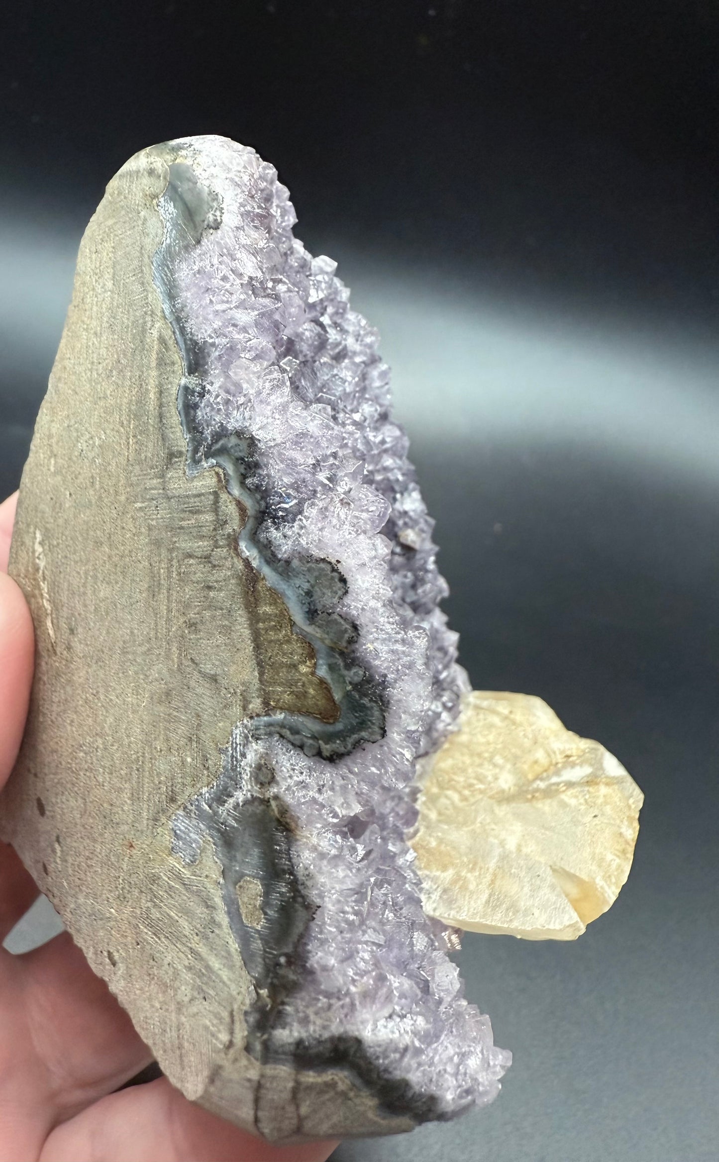 Rainbow Amethyst with Calcite Point ā 304g