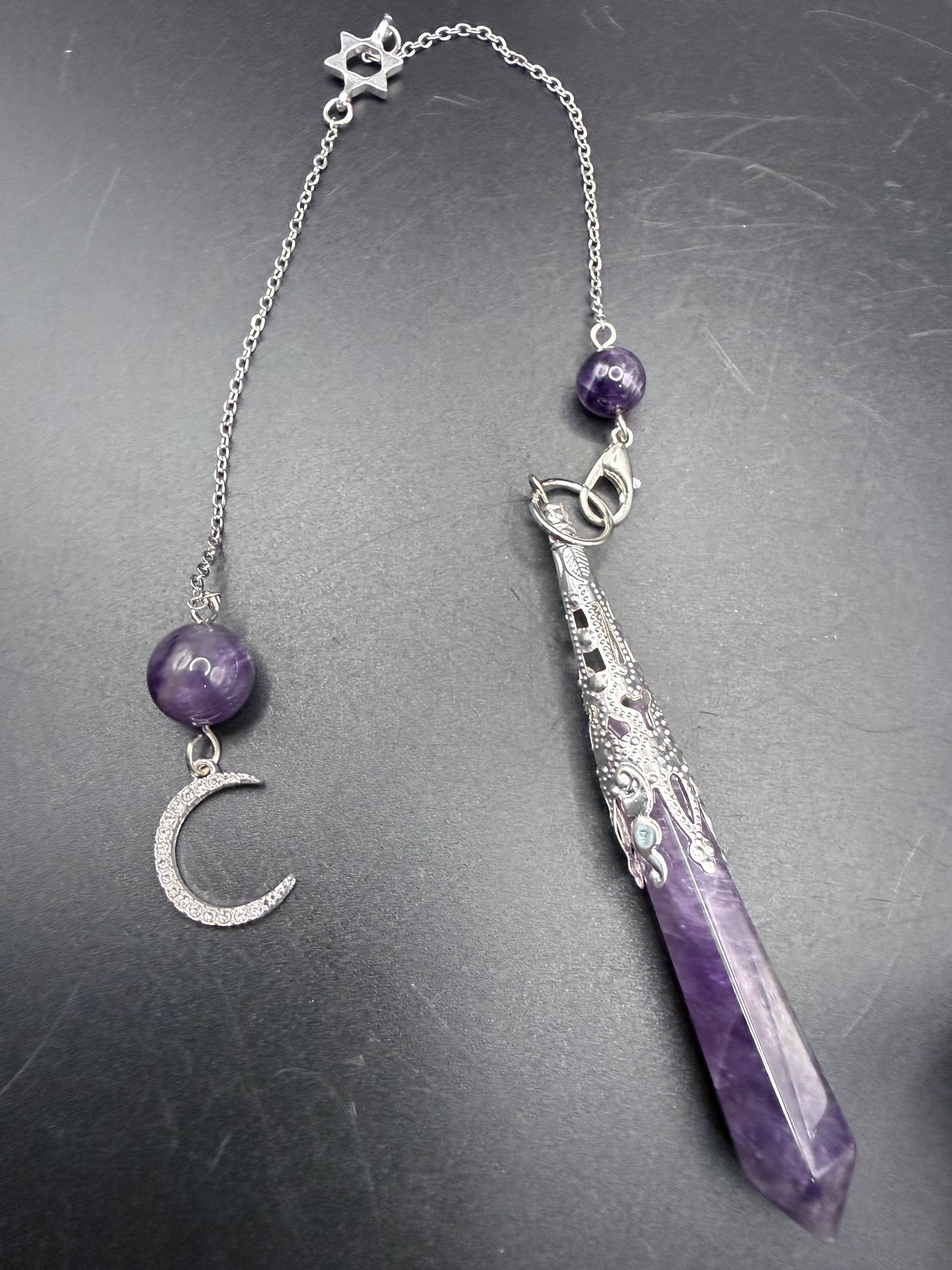 Amethyst Moon & Star Pendulum ā 7.5cm