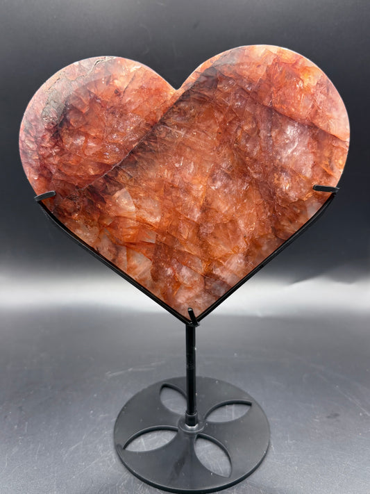 Fire Quartz Heart on Custom Stand
