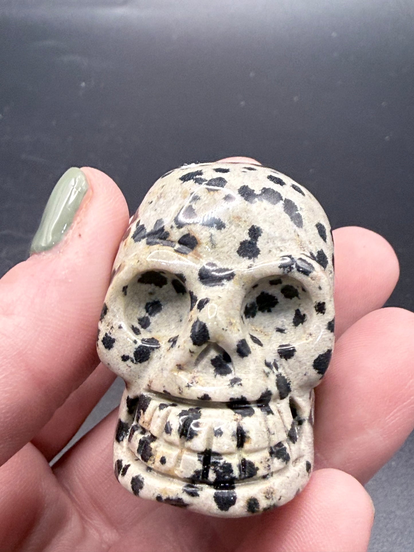 Dalmatian Jasper Skull Carving β 5cm