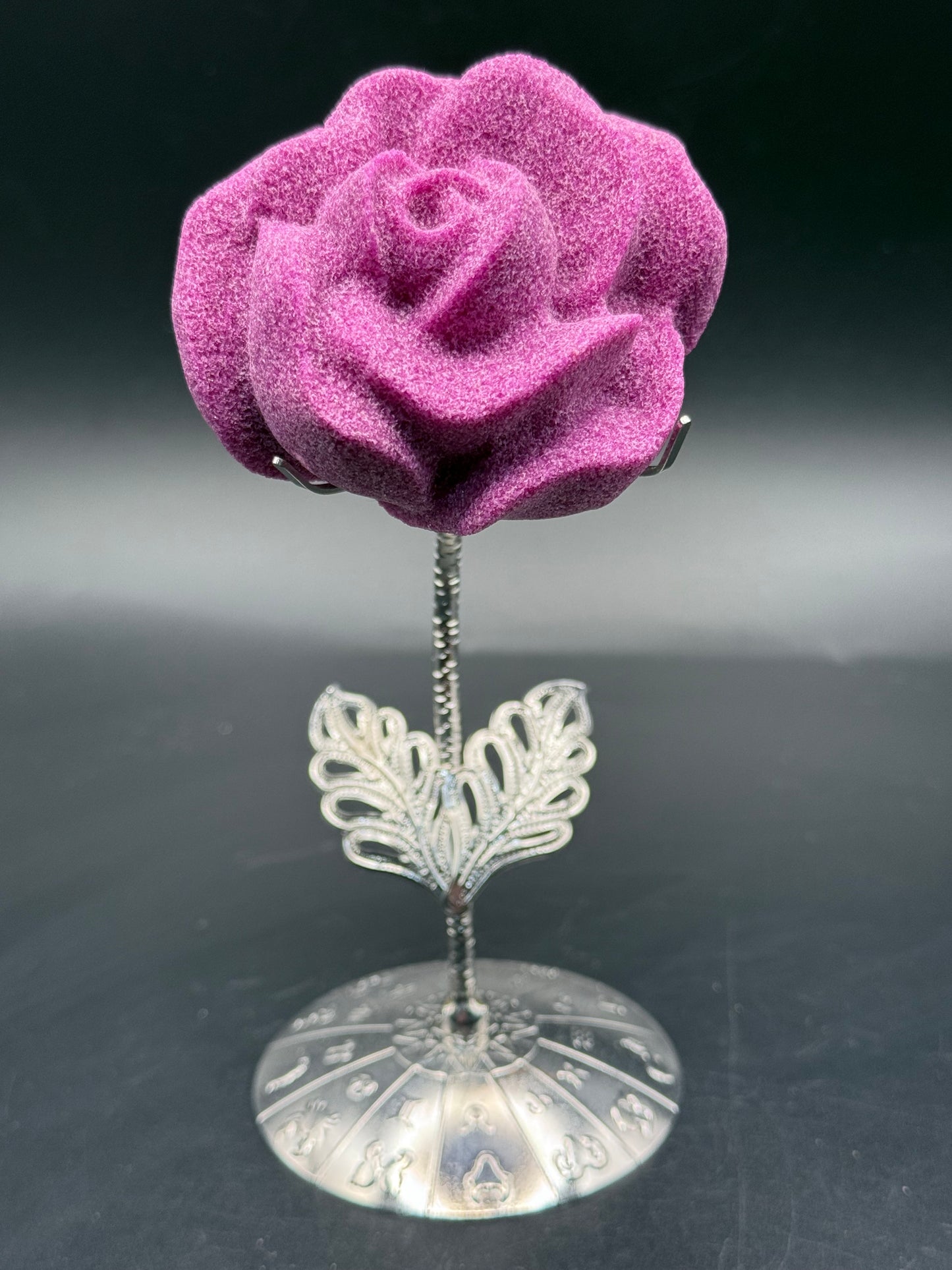 Ruby Corundum Rose on Silver Stand