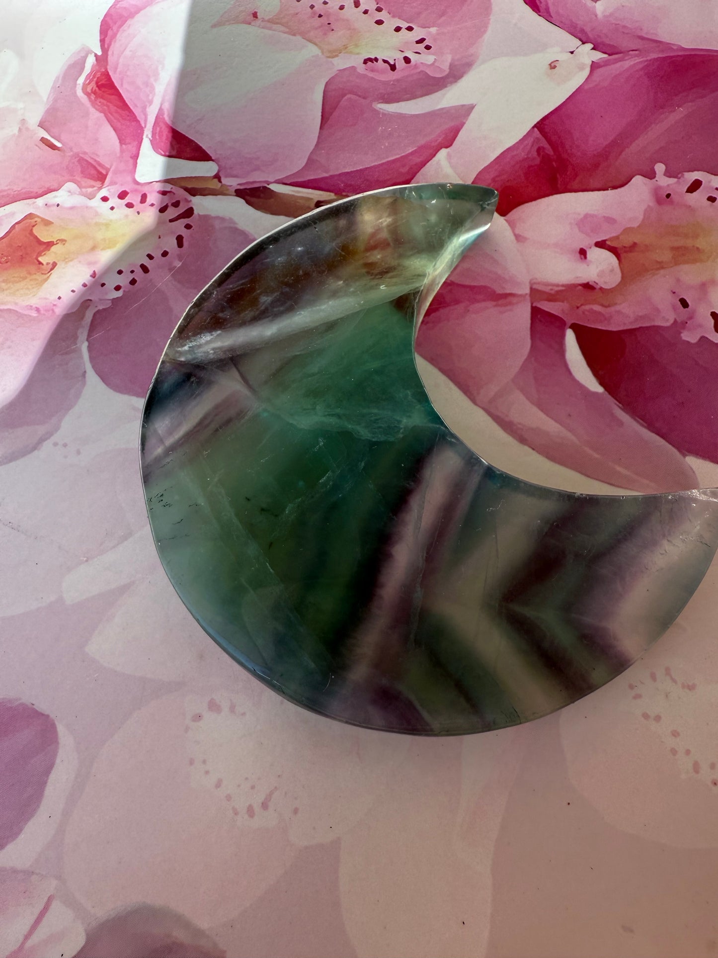 Fluorite Moon on Gold Stand