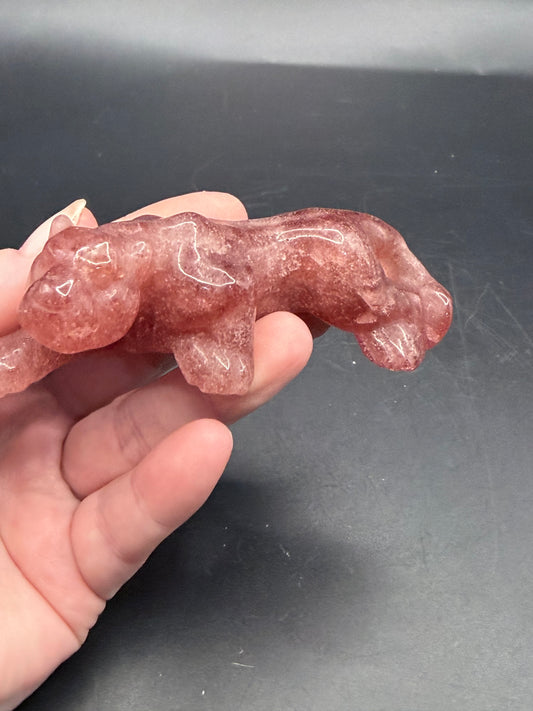 Strawberry Quartz Leopard / Panther Carving