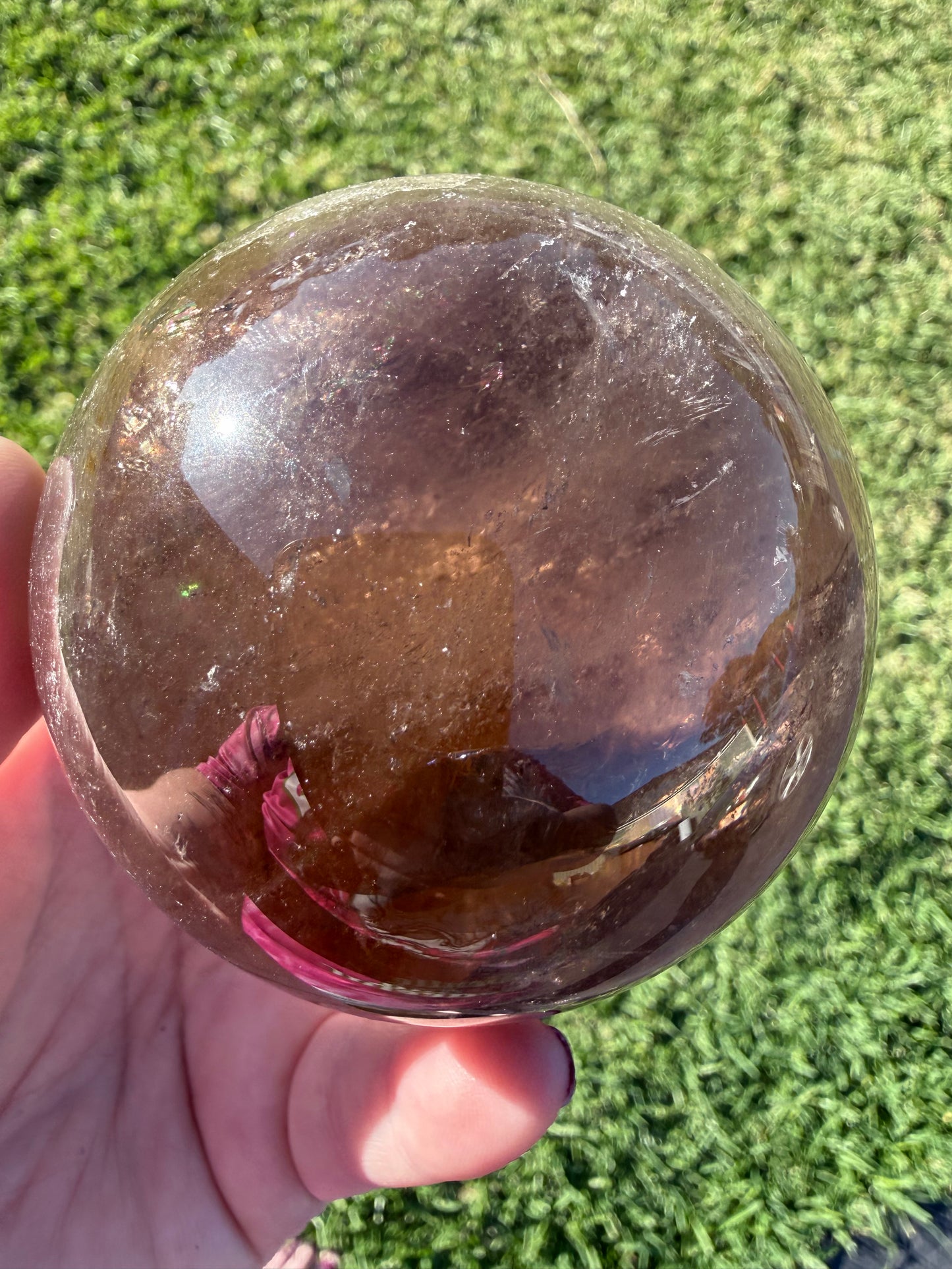Smoky Quartz Rainbow Sphere with Golden Inclusions
