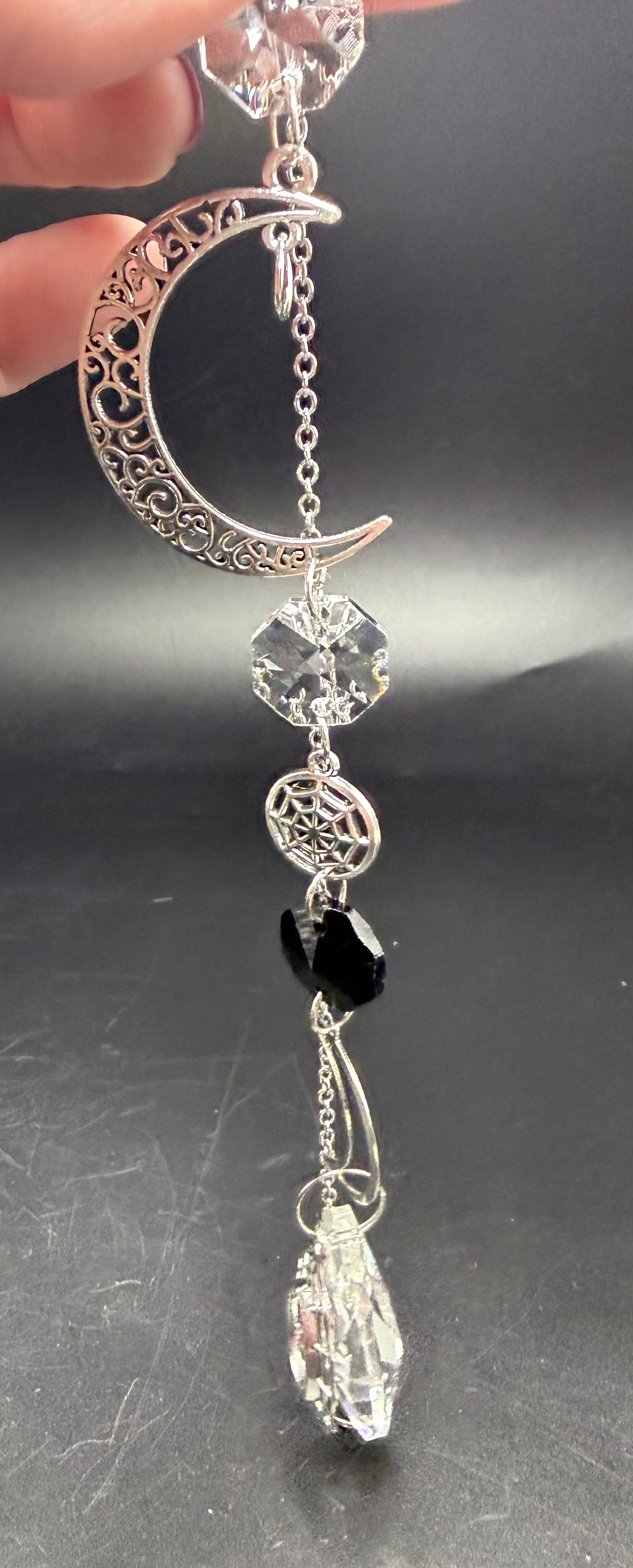 Moon & Web Glass Crystal Suncatcher