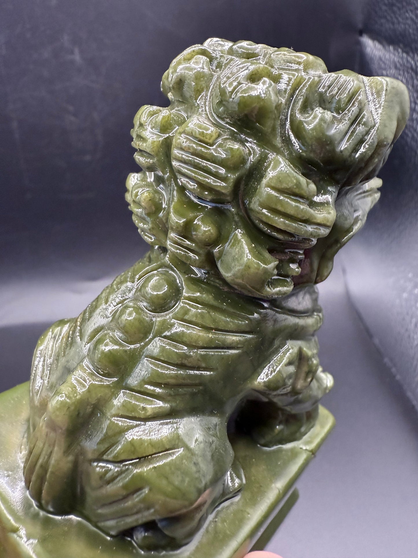 Serpentine (Green Jade) Foo Dogs โ Pair