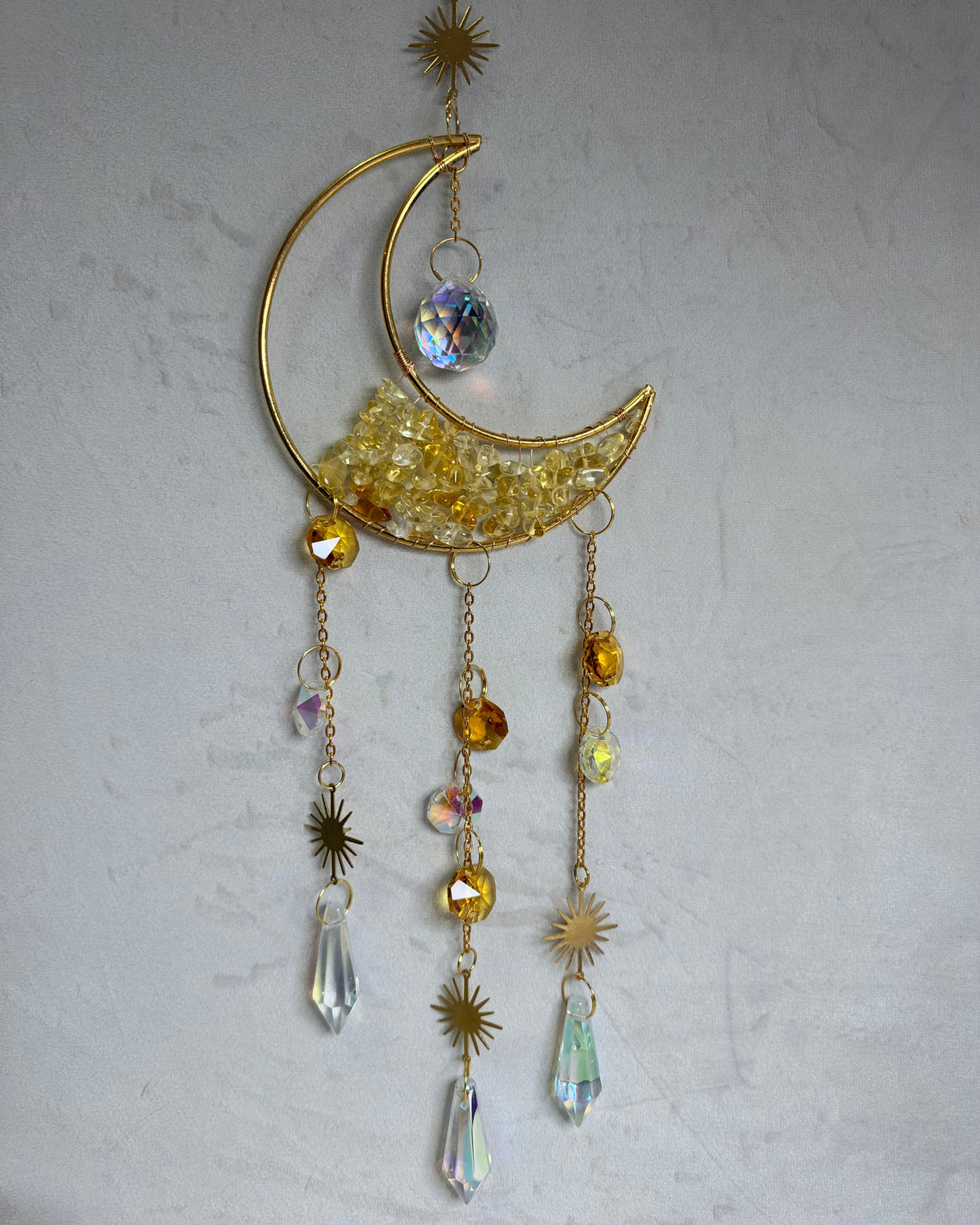 Citrine Crescent Moon Suncatcher – 35 × 10cm