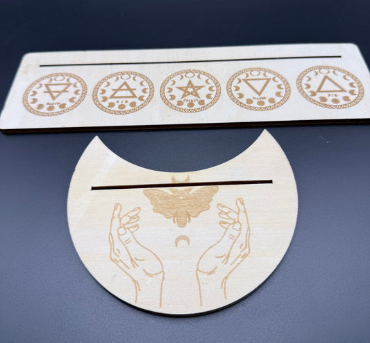 Engraved Wooden Tarot Card & Crystal Grid Stands