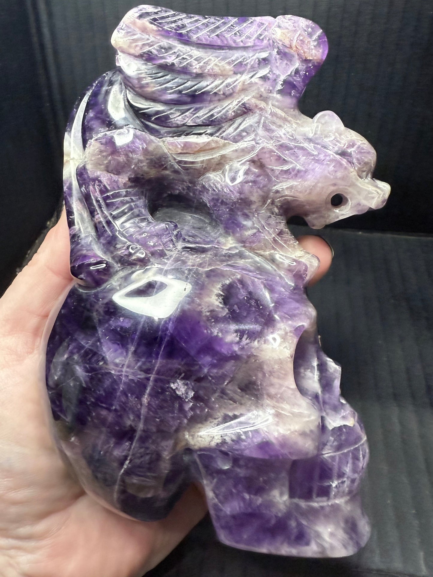 Dream Amethyst Dragon Guardian on Skull | 1.1kg | 14cm